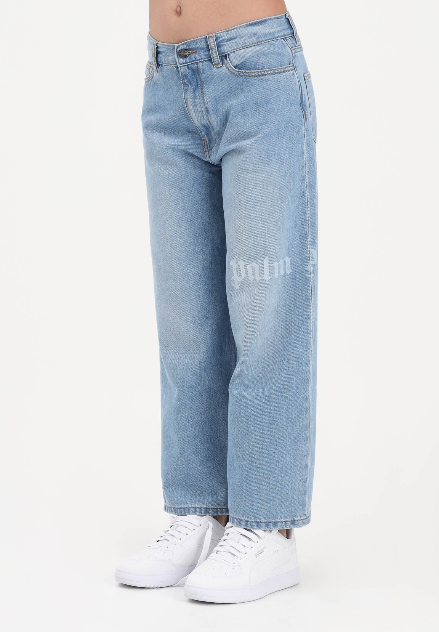 PALM ANGELS Jeans in denim azzurro chiaro per donna, ragazzi e bambini con logo PBYB009S26DEN001 050 PALM ANGELS