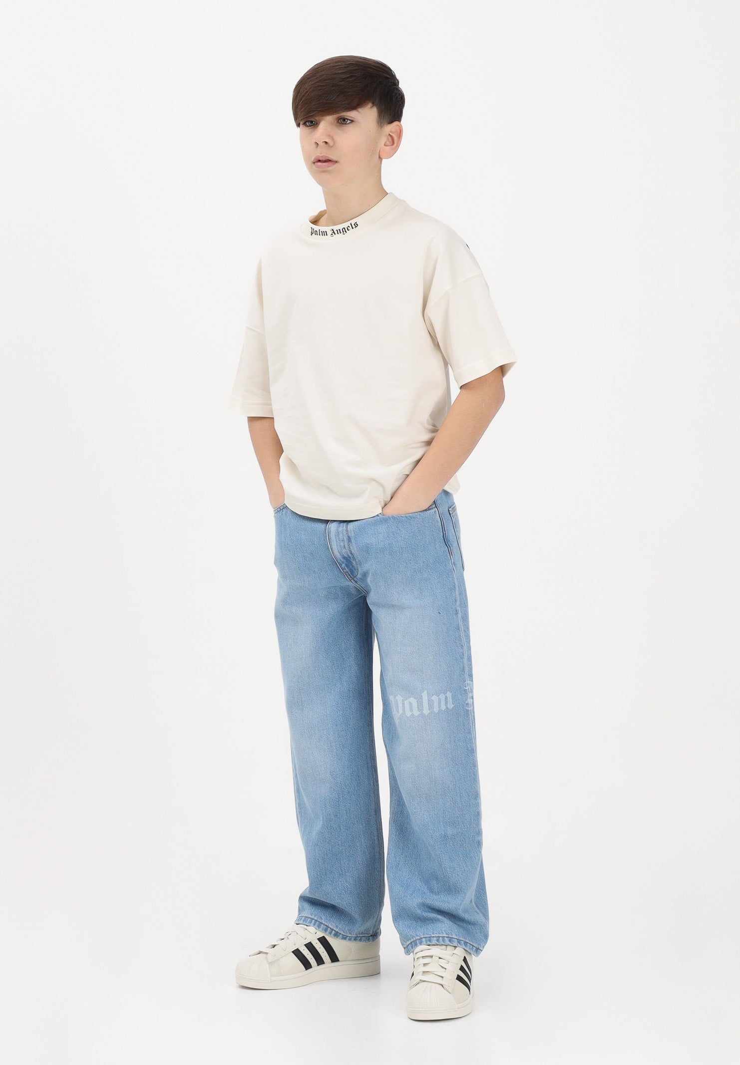 PALM ANGELS Jeans in denim azzurro chiaro per donna, ragazzi e bambini con logo PBYB009S26DEN001 050 PALM ANGELS