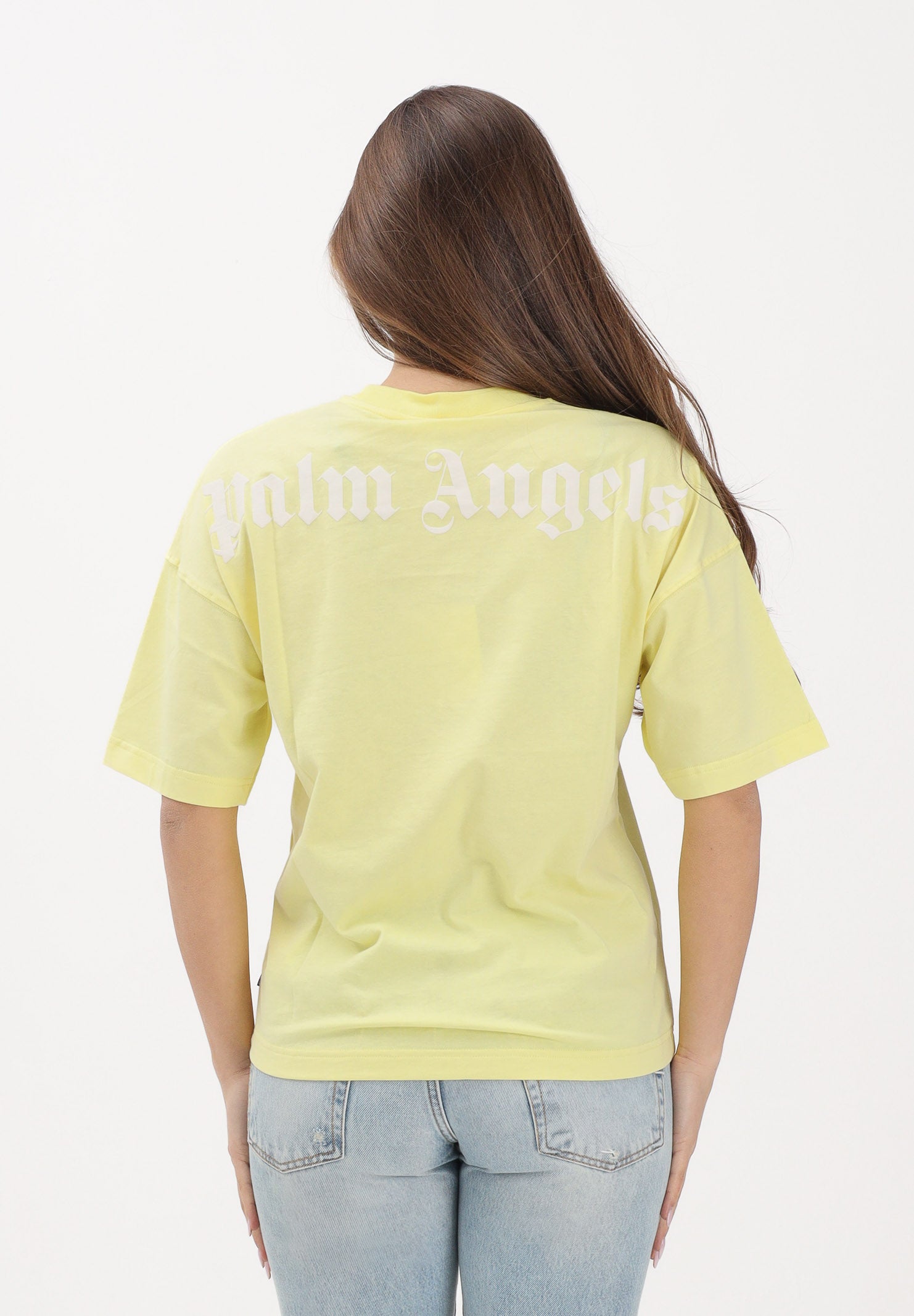 PALM ANGELS T-shirt a manica corta gialla per donna, ragazzi e bambini con logo PGAA001S26JER001 020 PALM ANGELS