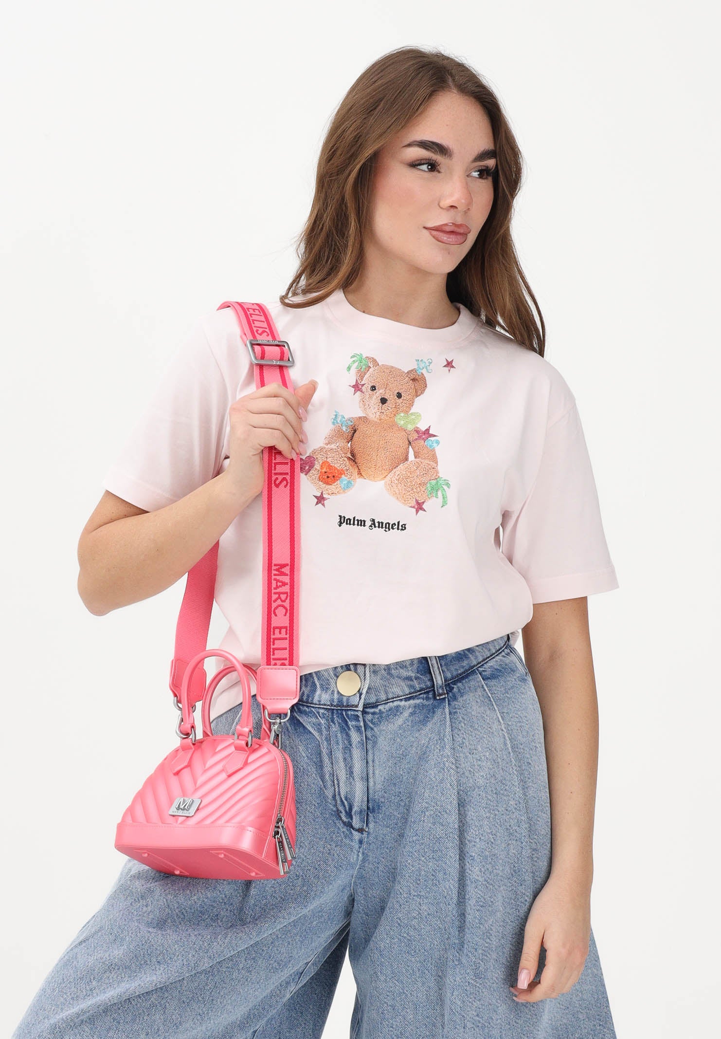 PALM ANGELS T-shirt a manica corta rosa per donna, ragazze e bambine con stampa teddy PGAA002S26JER006 042 PALM ANGELS