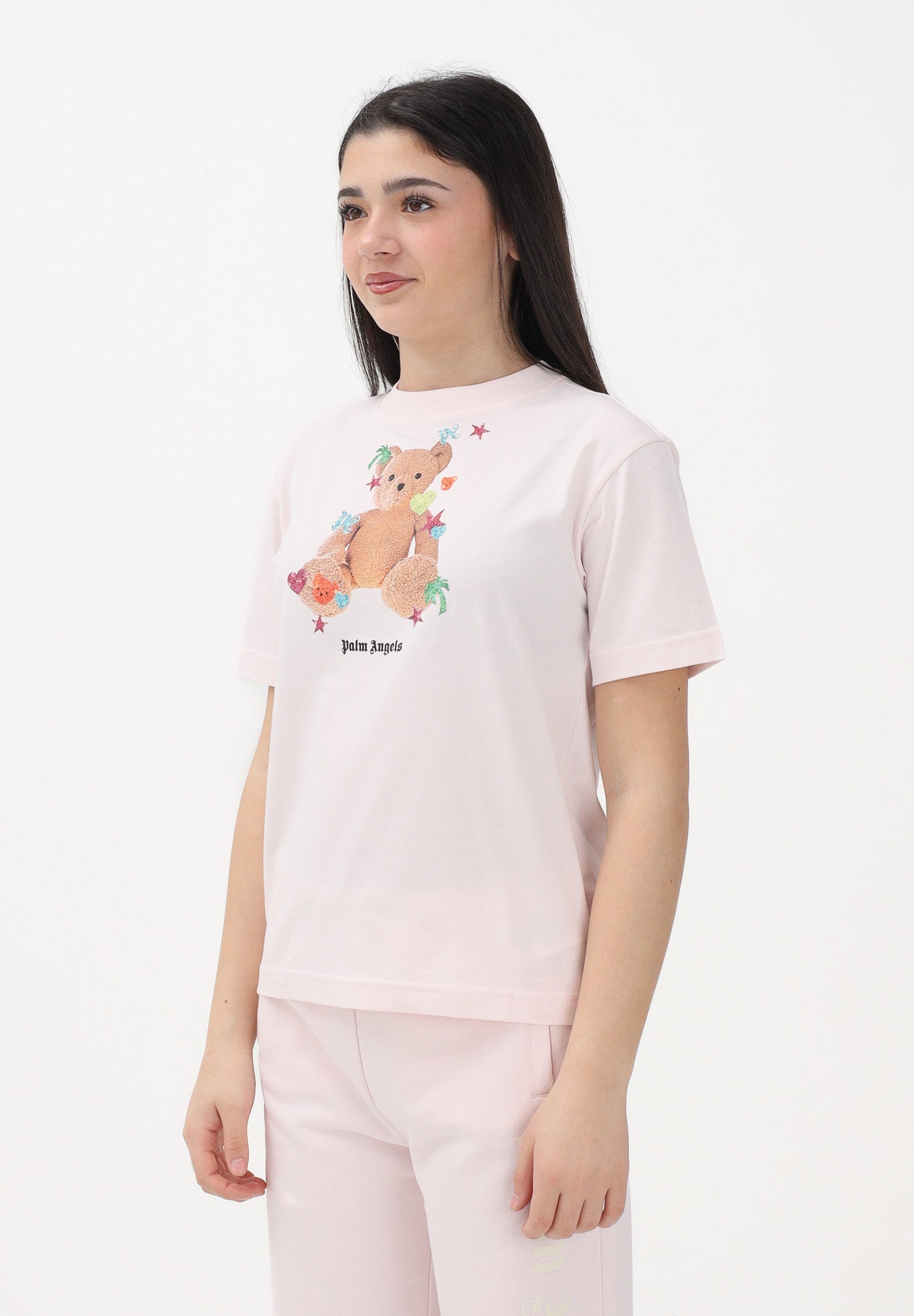 PALM ANGELS T-shirt a manica corta rosa per donna, ragazze e bambine con stampa teddy PGAA002S26JER006 042 PALM ANGELS