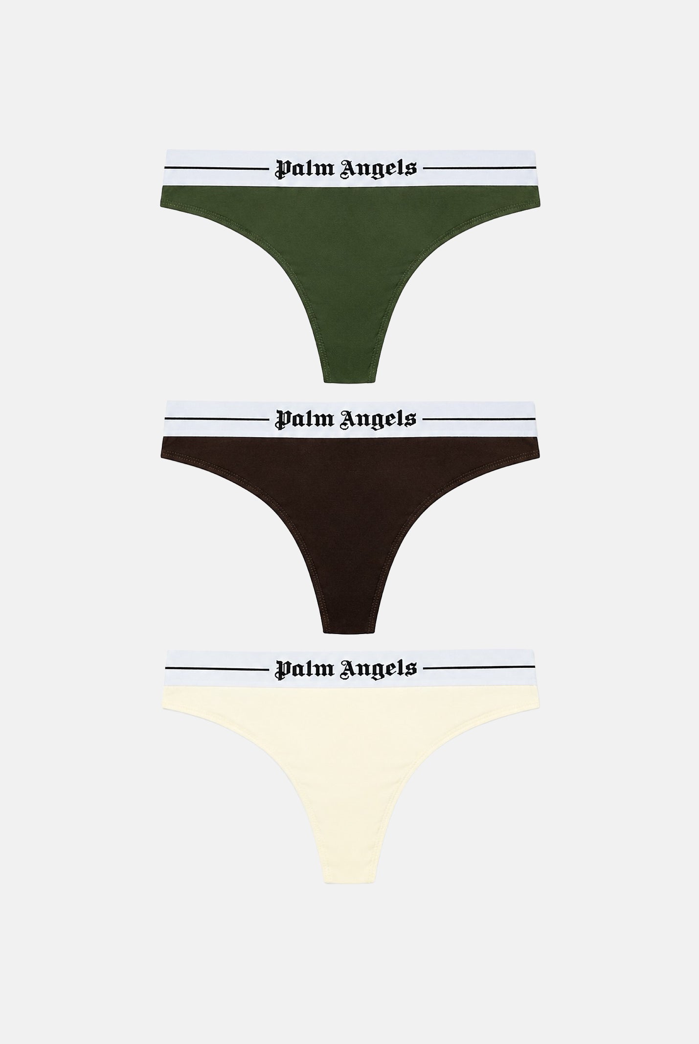 PALM ANGELS Set di tre perizomi multicolore da donna con motivo in tinta unita e fascia elastica logata a contrasto PLA1UWBT04TR AS PALM ANGELS