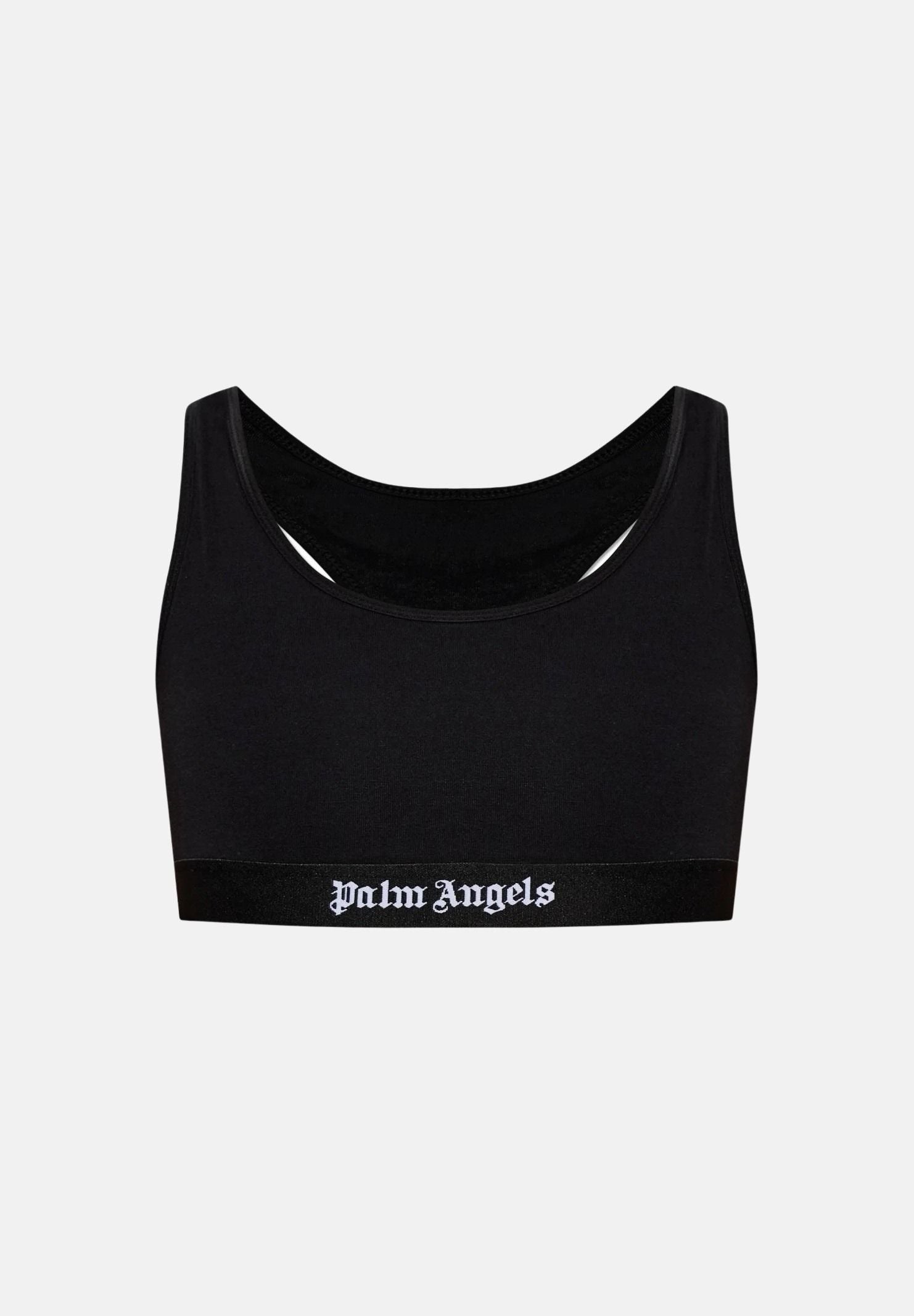 PALM ANGELS Bralette TRACK TOP nero da donna con design tinta unita e fascia elastica logata.<BR/> PLA1UWTP04SI BL PALM ANGELS