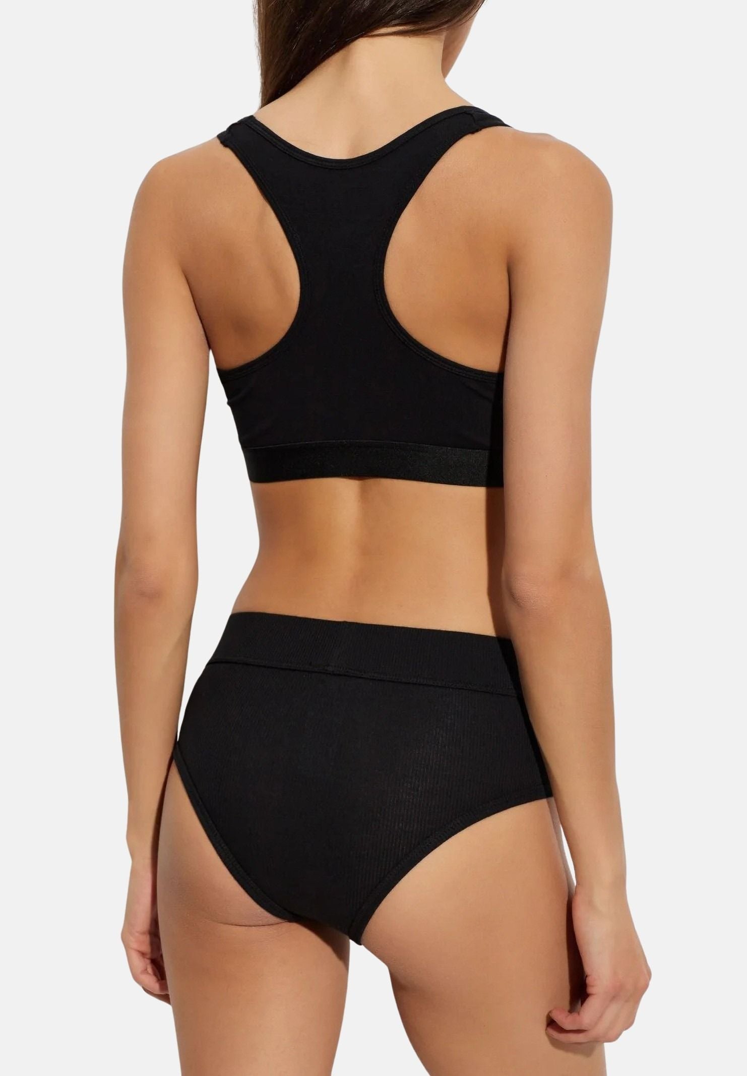 PALM ANGELS Bralette TRACK TOP nero da donna con design tinta unita e fascia elastica logata.<BR/> PLA1UWTP04SI BL PALM ANGELS