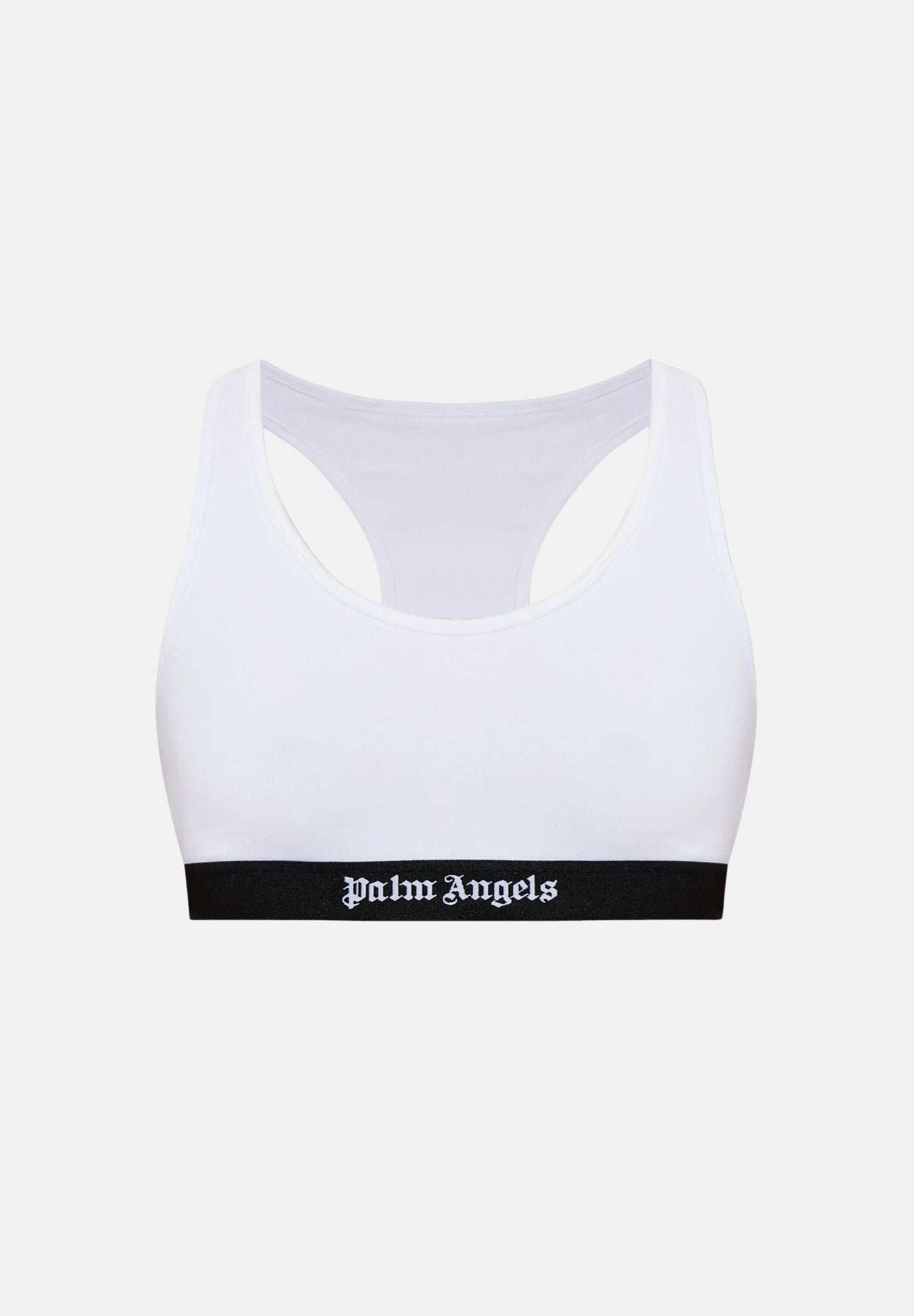 PALM ANGELS Bralette TRACK TOP, bianco, da donna con design tinta unita e fascia elastica logata.<BR/> PLA1UWTP04SI WH PALM ANGELS