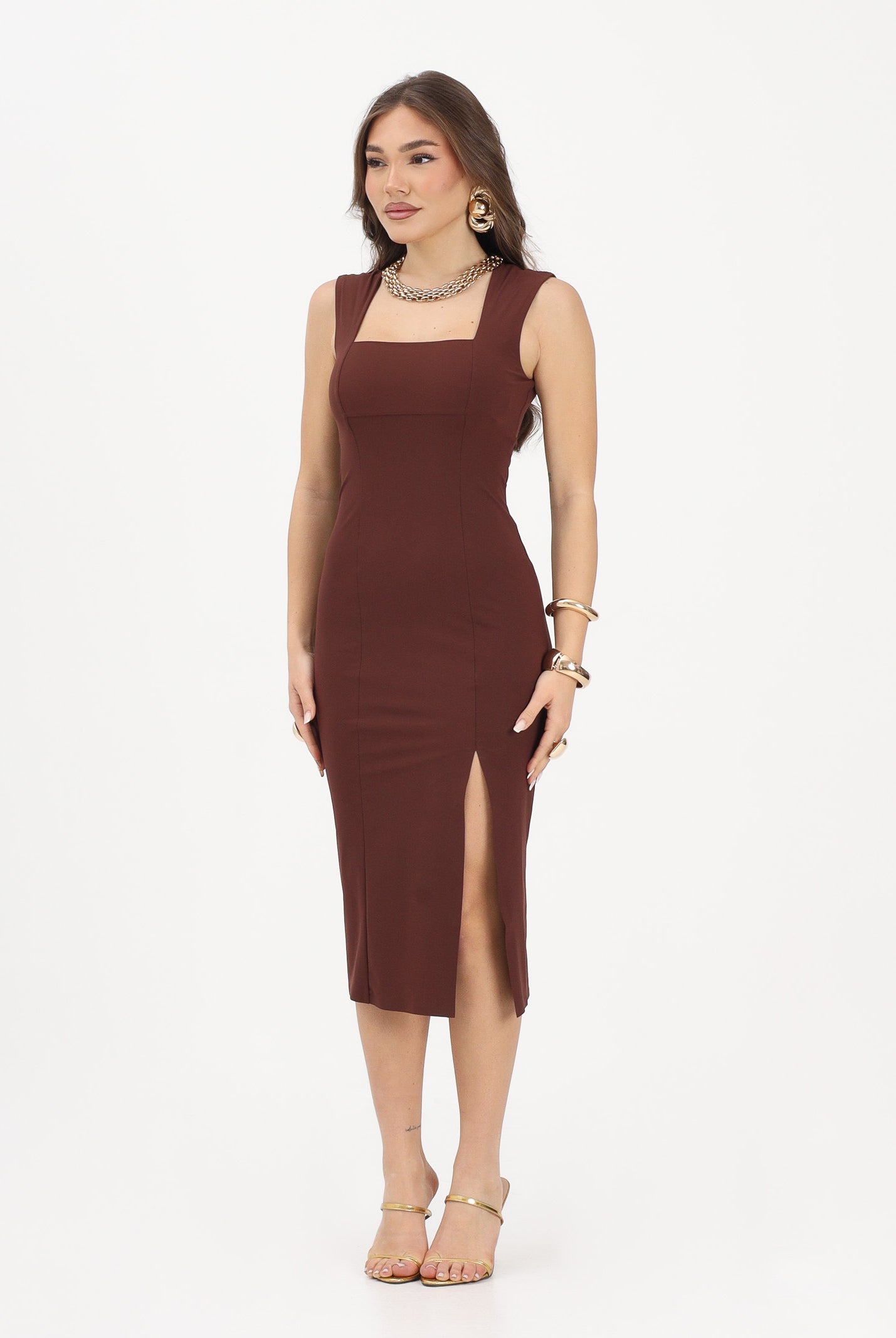PATRIZIA PEPE Abito midi marrone da donna 2A3010JZ26 B887 PATRIZIA PEPE