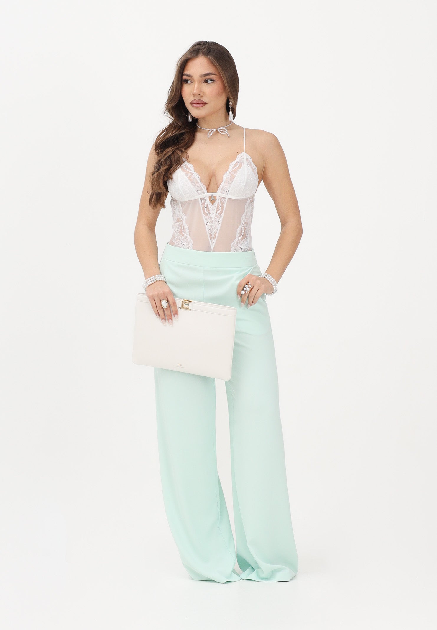 PATRIZIA PEPE Body in tulle e pizzo stretch bianco da donna 2I0143A602 W146 PATRIZIA PEPE