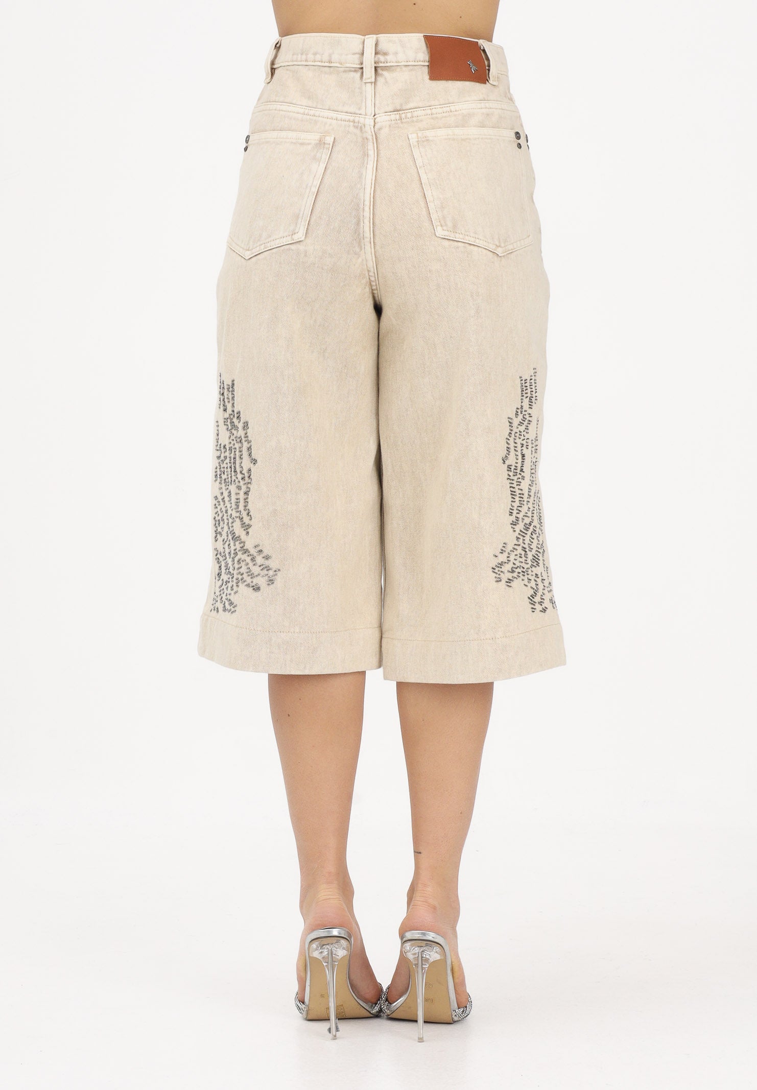 PATRIZIA PEPE Bermuda in denim beige da donna con strass 2P1771D154 B895 PATRIZIA PEPE