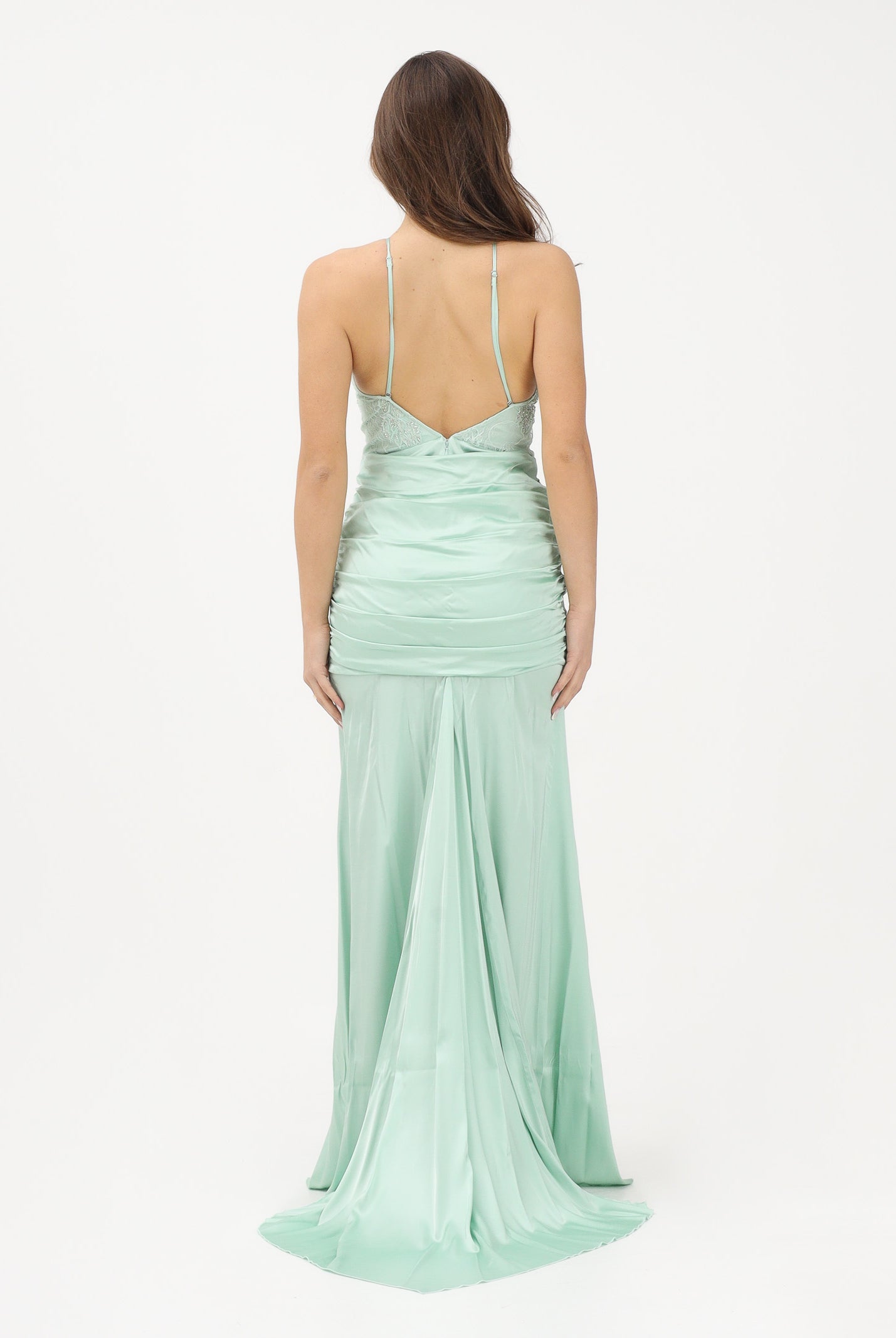 PATRIZIA PEPE Abito lungo verde menta da donna con inserto gioiello 2A3048A775 G632 PATRIZIA PEPE