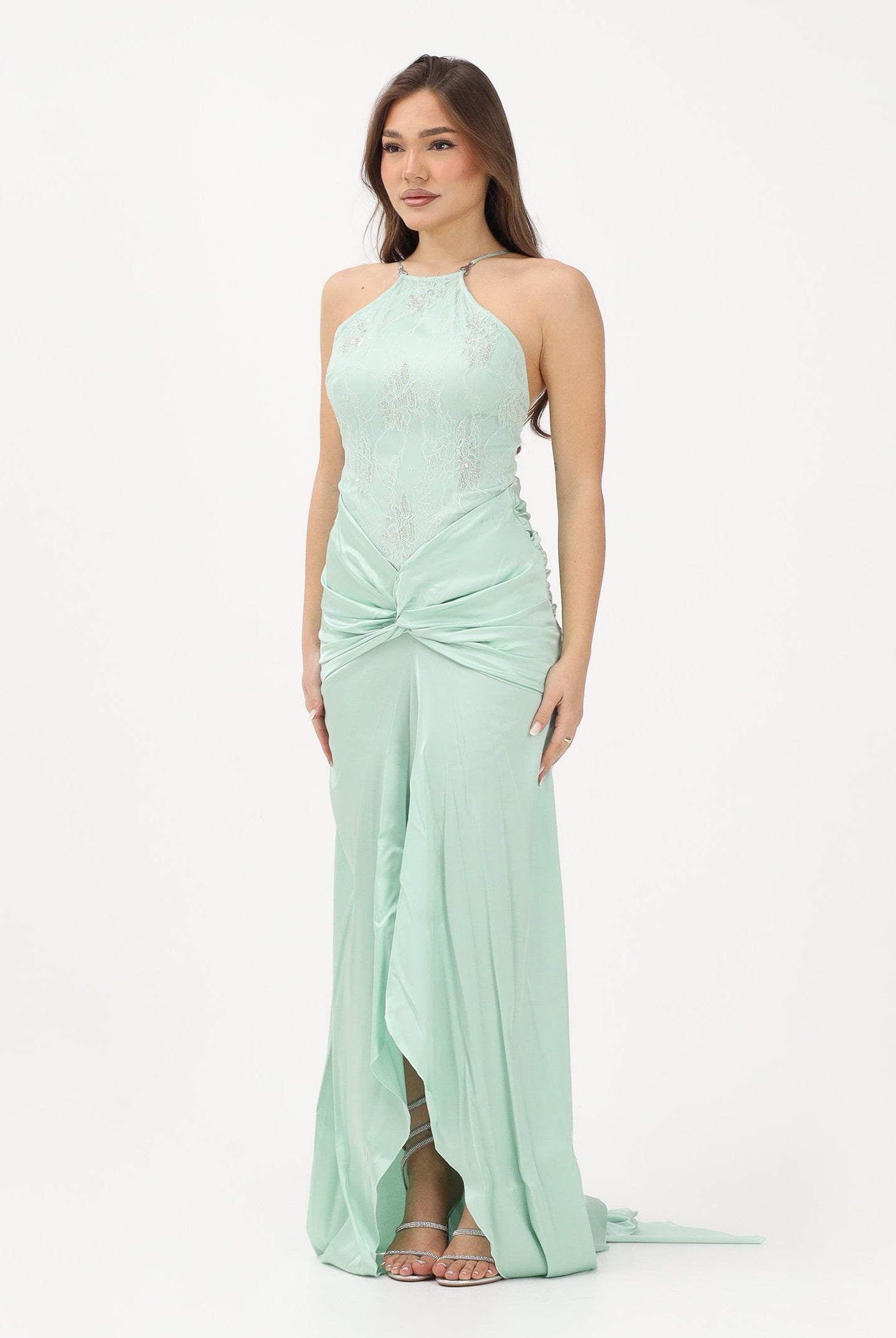 PATRIZIA PEPE Abito lungo verde menta da donna con inserto gioiello 2A3048A775 G632 PATRIZIA PEPE