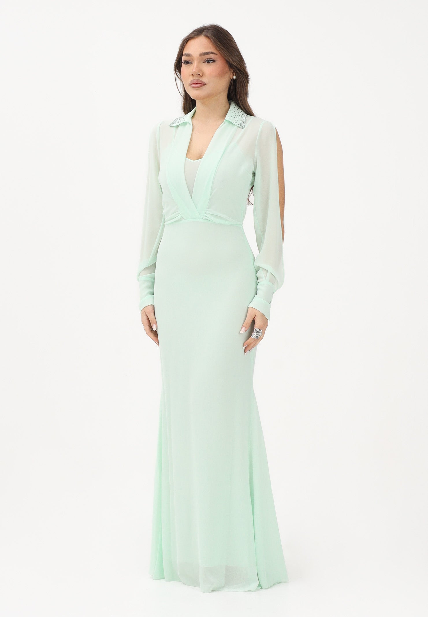 PATRIZIA PEPE Abito lungo verde menta da donna con scollo a V e maniche con cut-out 2A3059AD08 G632 PATRIZIA PEPE