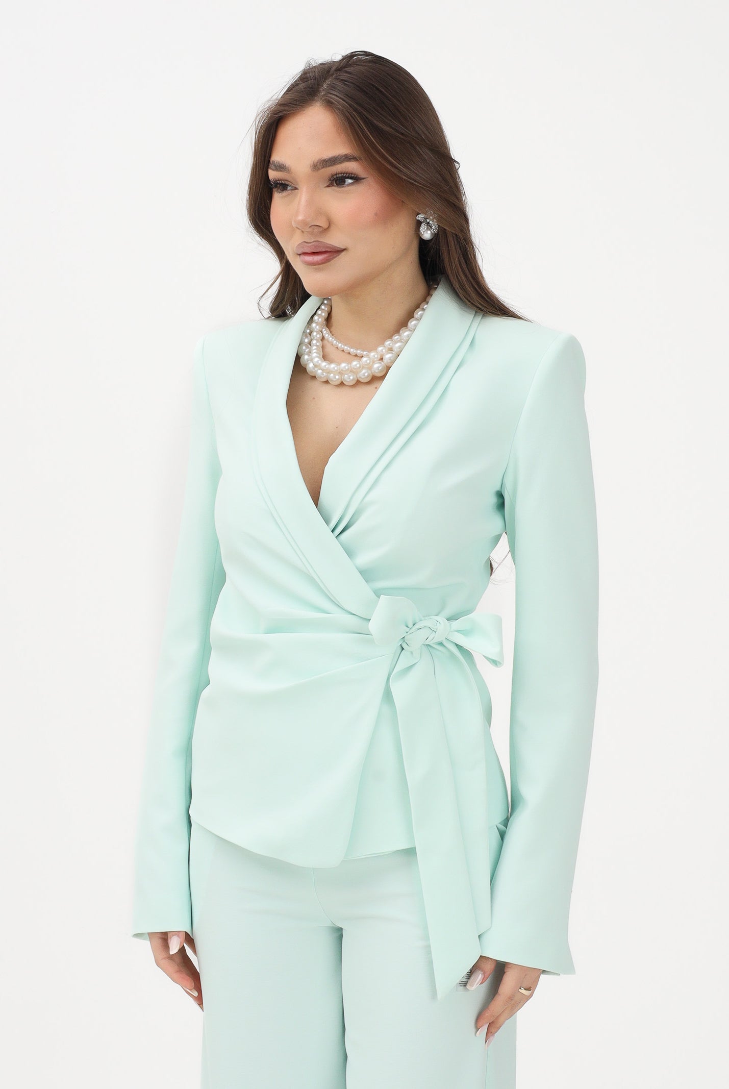 PATRIZIA PEPE Giacca verde menta da donna con chiusura wrap e cintura 2S1563A411 G632 PATRIZIA PEPE