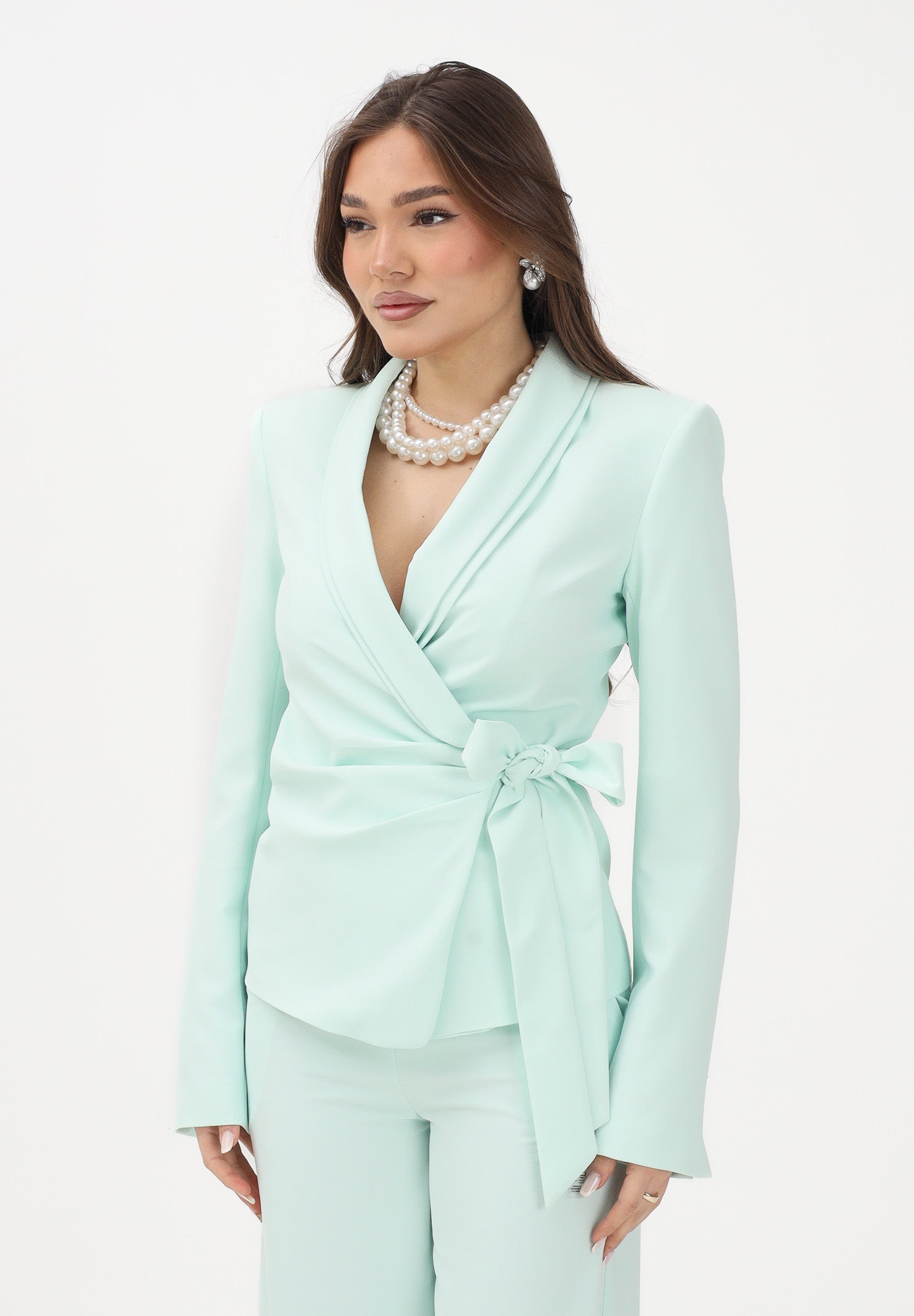 PATRIZIA PEPE Giacca verde menta da donna con chiusura wrap e cintura 2S1563A411 G632 PATRIZIA PEPE
