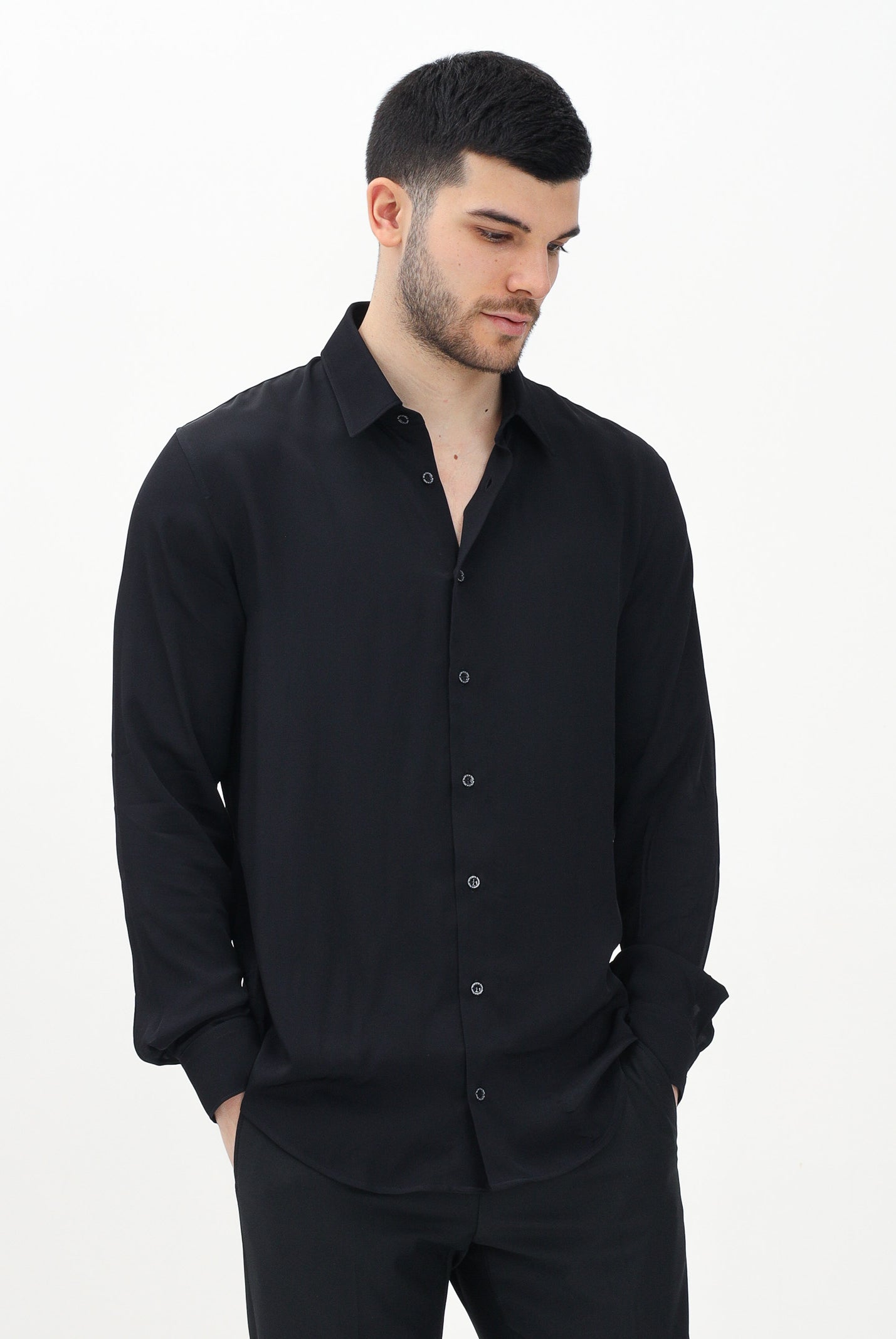 PATRIZIA PEPE Camicia a manica lunga nera da uomo 5C0310A093U K102 PATRIZIA PEPE