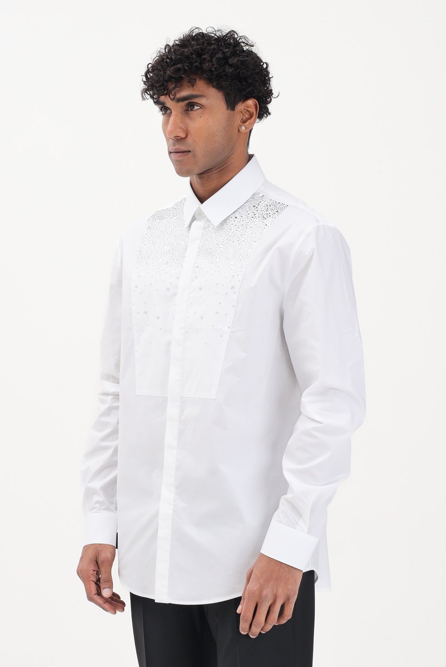 PATRIZIA PEPE Camicia a manica lunga bianca da uomo con strass 5C0339A1VX W103 PATRIZIA PEPE
