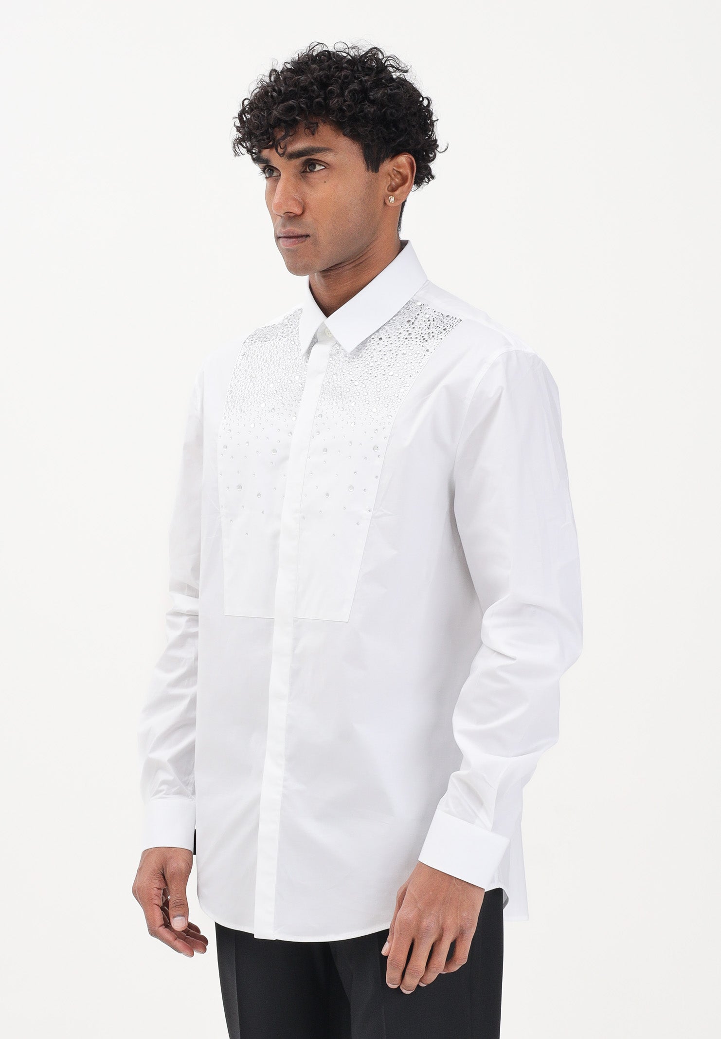 PATRIZIA PEPE Camicia a manica lunga bianca da uomo con strass 5C0339A1VX W103 PATRIZIA PEPE