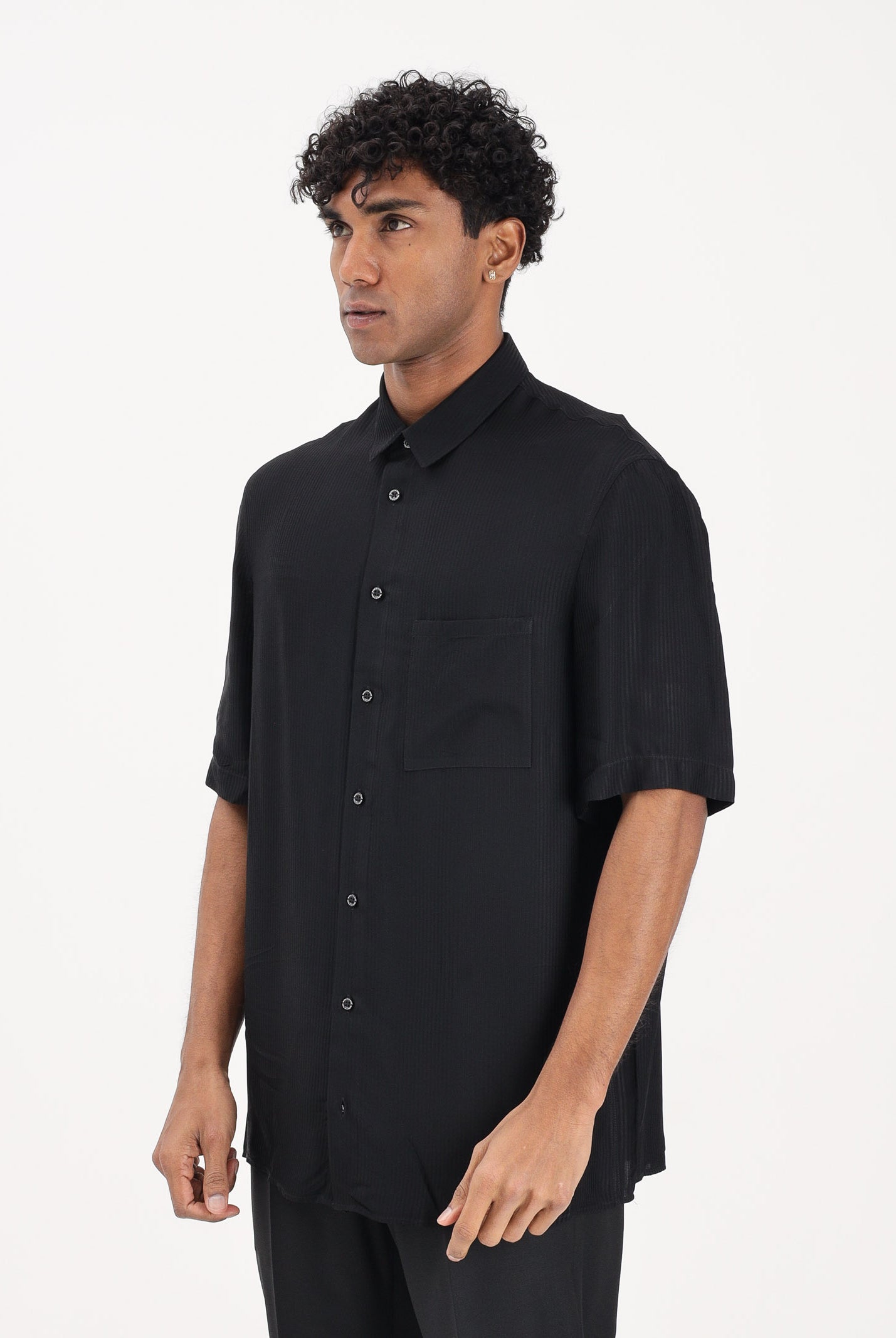 PATRIZIA PEPE Camicia a manica corta nera da uomo in viscosa jacquard 5C312TA093J K103 PATRIZIA PEPE