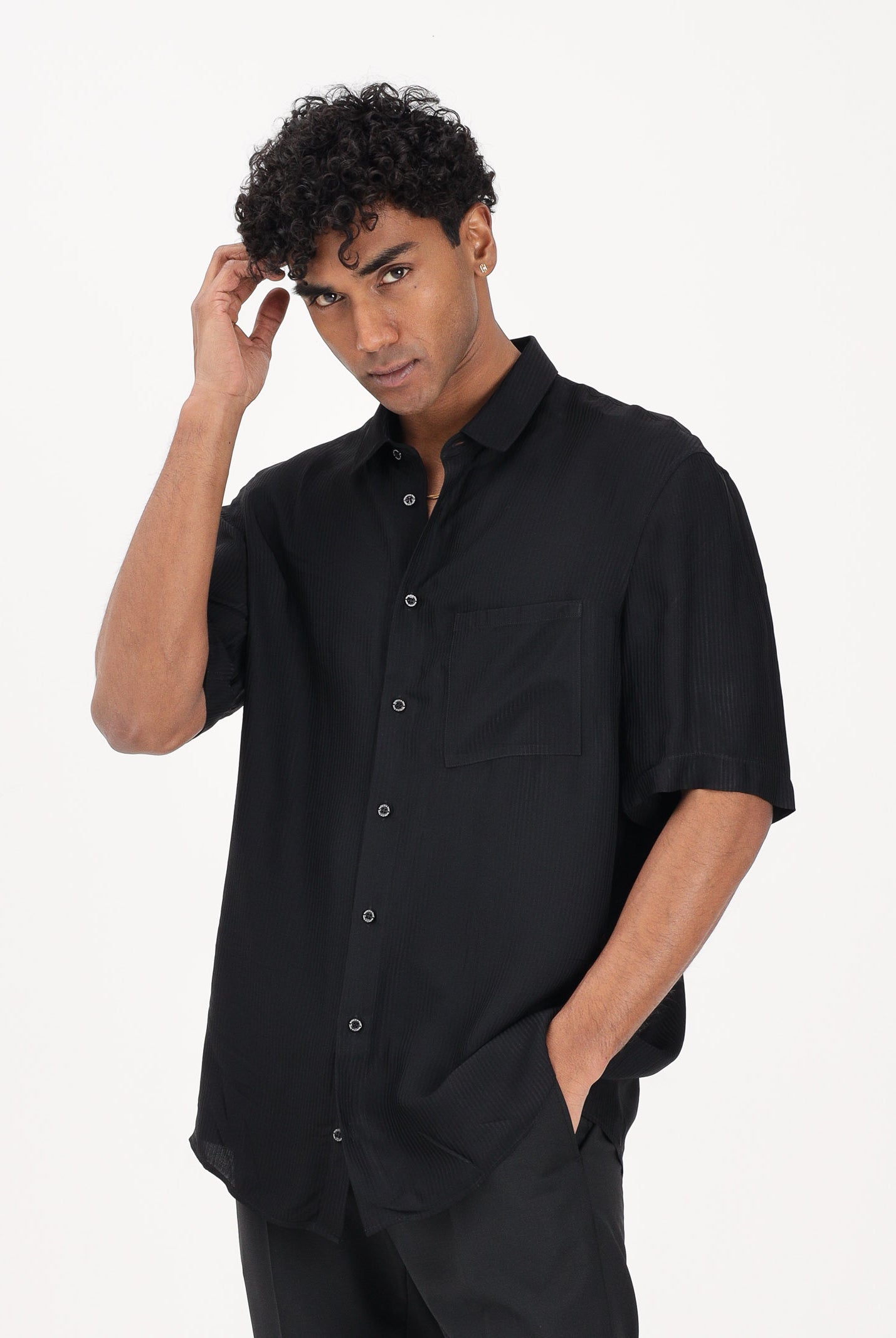 PATRIZIA PEPE Camicia a manica corta nera da uomo in viscosa jacquard 5C312TA093J K103 PATRIZIA PEPE