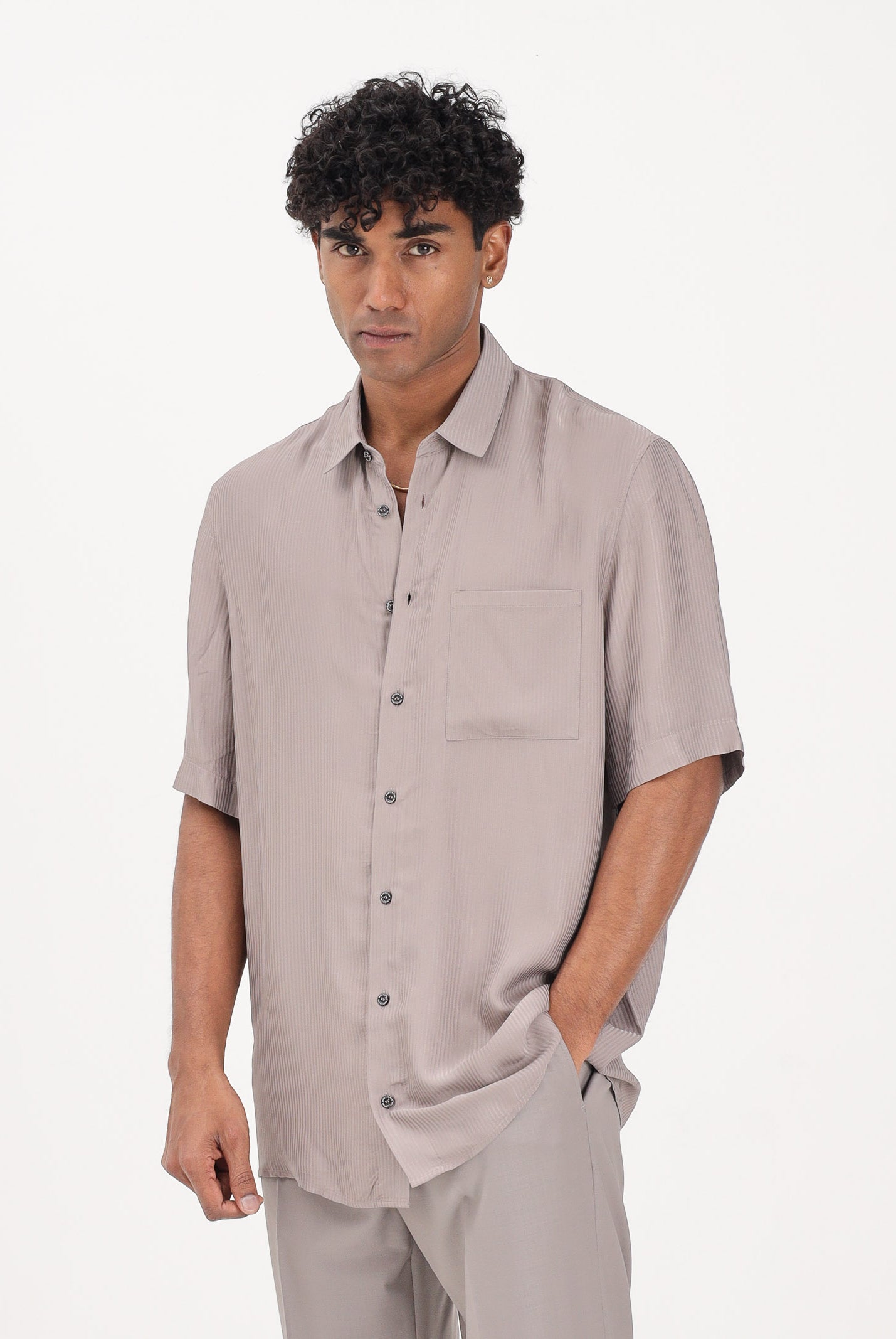 PATRIZIA PEPE Camicia a manica corta fango da uomo in viscosa jacquard 5C312TA093J S184 PATRIZIA PEPE