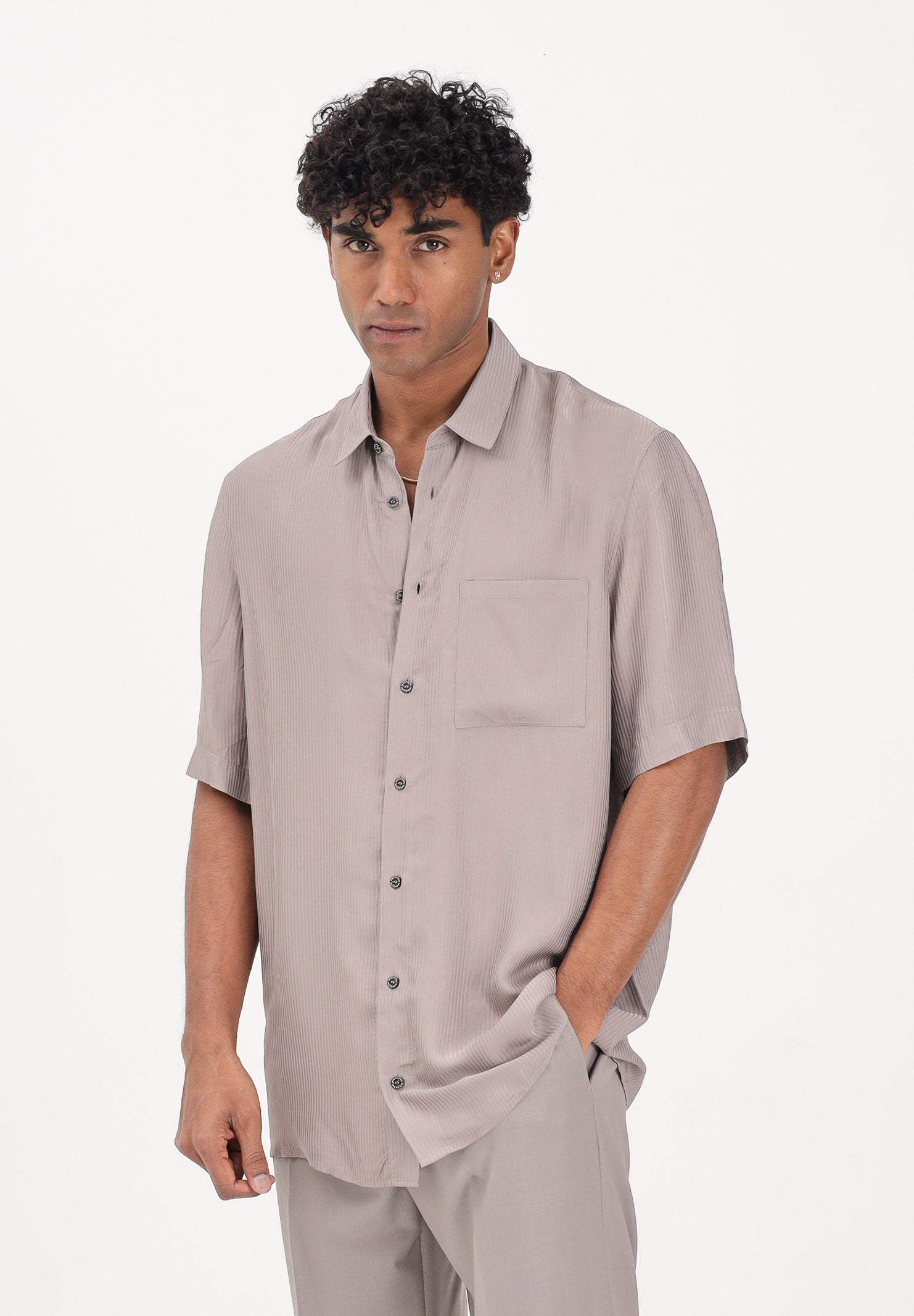 PATRIZIA PEPE Camicia a manica corta fango da uomo in viscosa jacquard 5C312TA093J S184 PATRIZIA PEPE