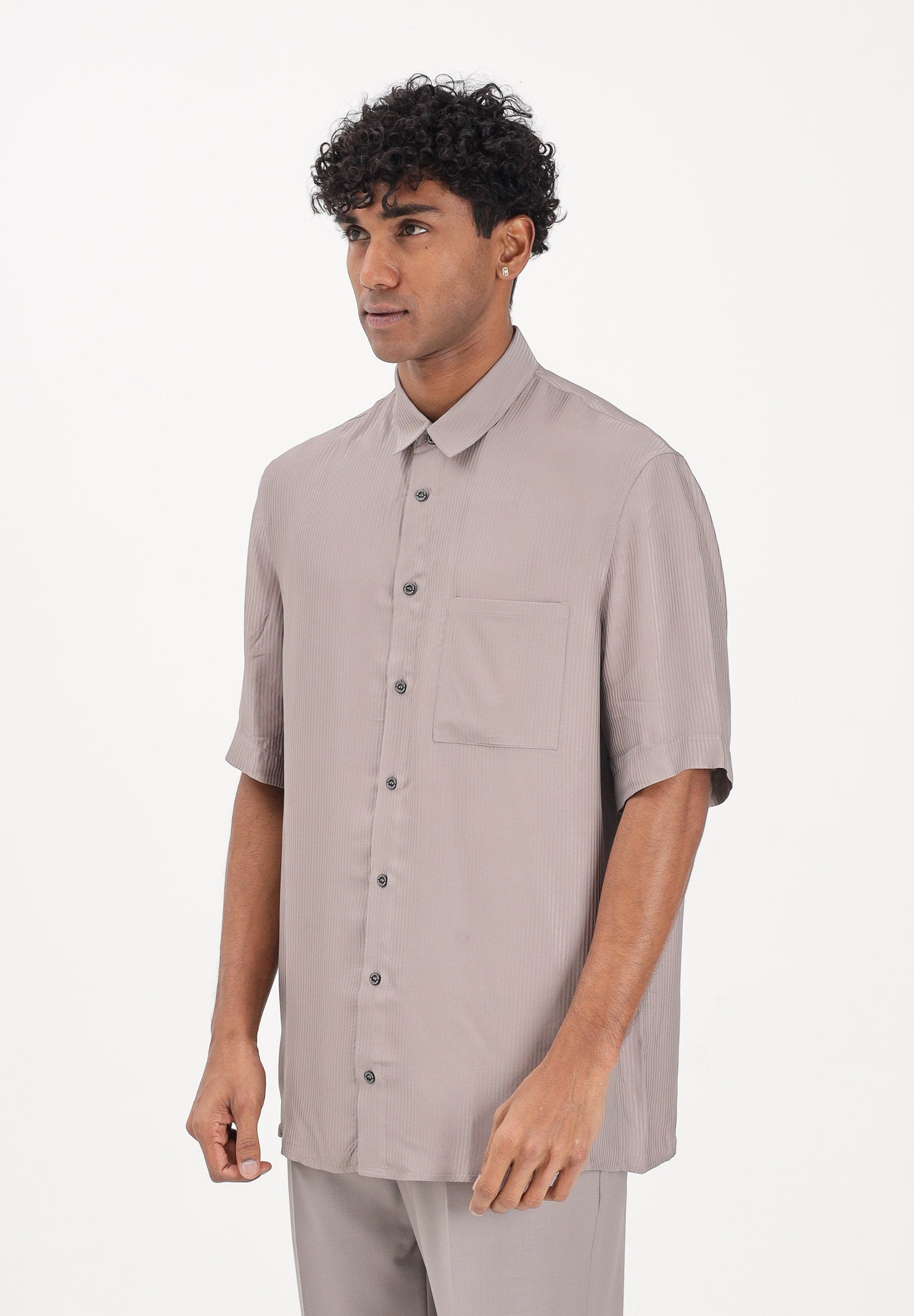 PATRIZIA PEPE Camicia a manica corta fango da uomo in viscosa jacquard 5C312TA093J S184 PATRIZIA PEPE