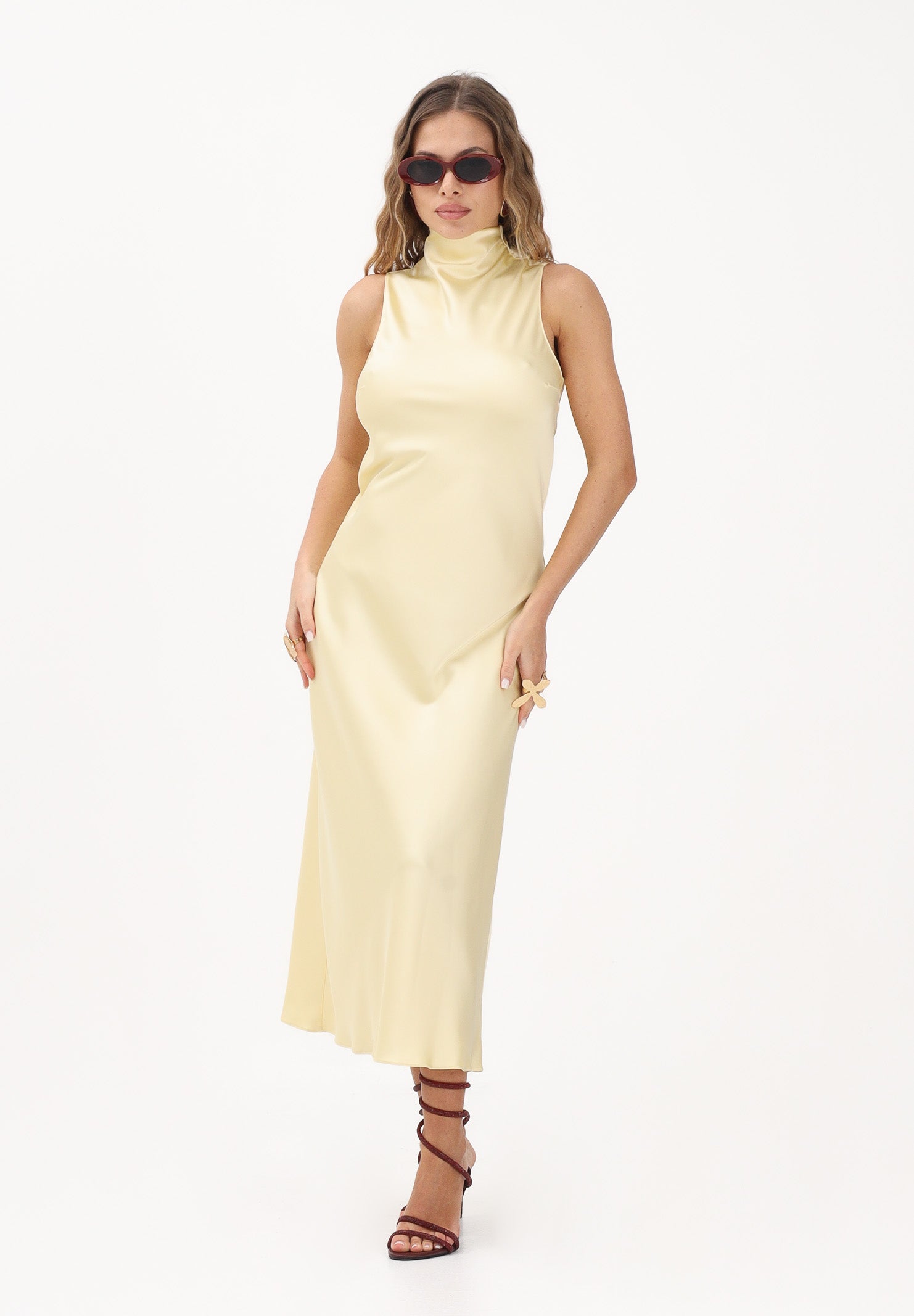 PATRIZIA PEPE Abito midi giallo da donna in raso 8A1627A269 Y478 PATRIZIA PEPE
