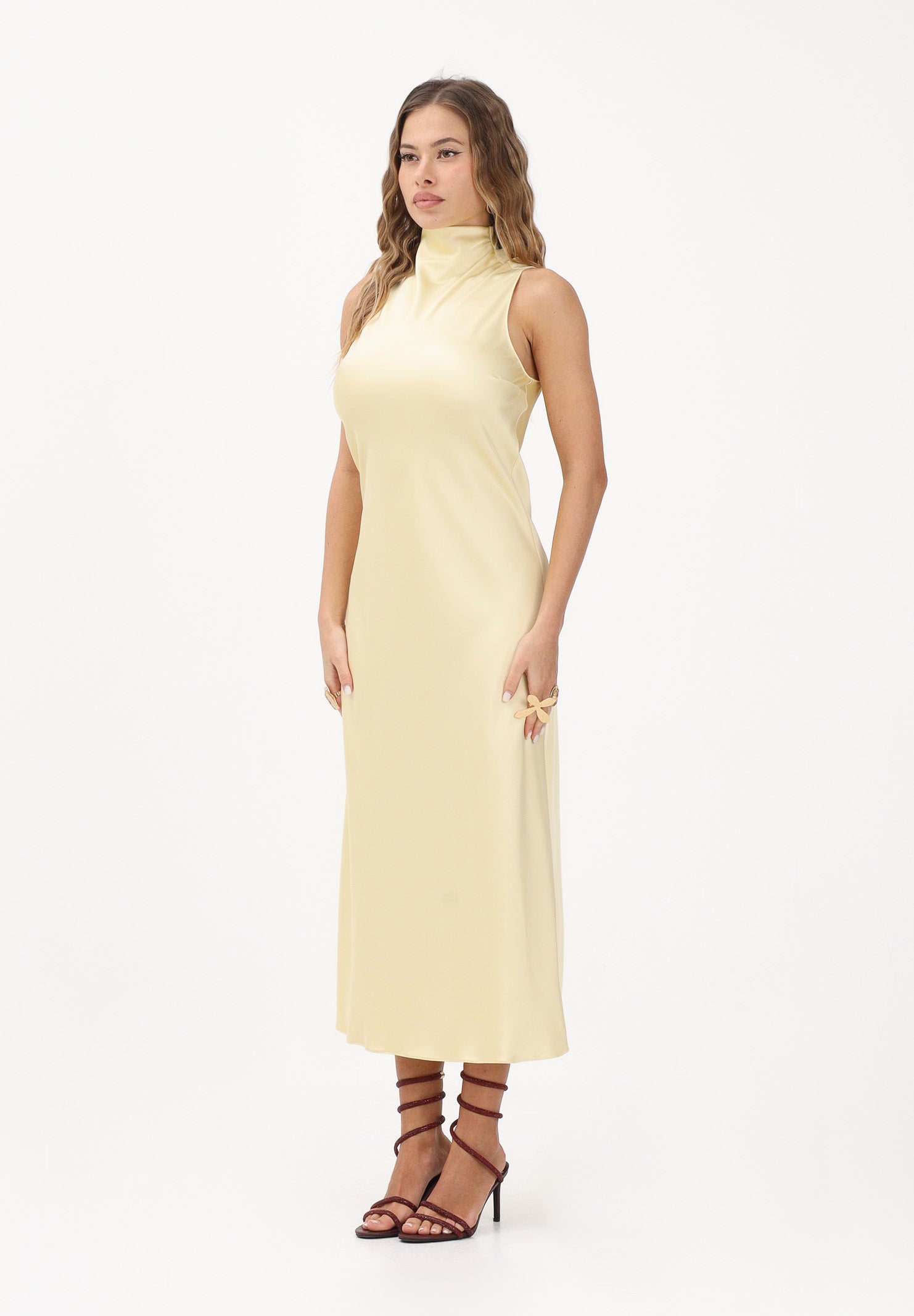 PATRIZIA PEPE Abito midi giallo da donna in raso 8A1627A269 Y478 PATRIZIA PEPE