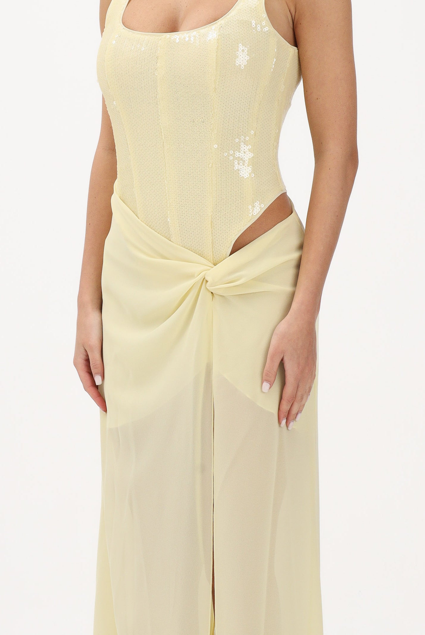 PATRIZIA PEPE Abito lungo giallo da donna con bustier in paillettes 8A1629J401 Y478 PATRIZIA PEPE