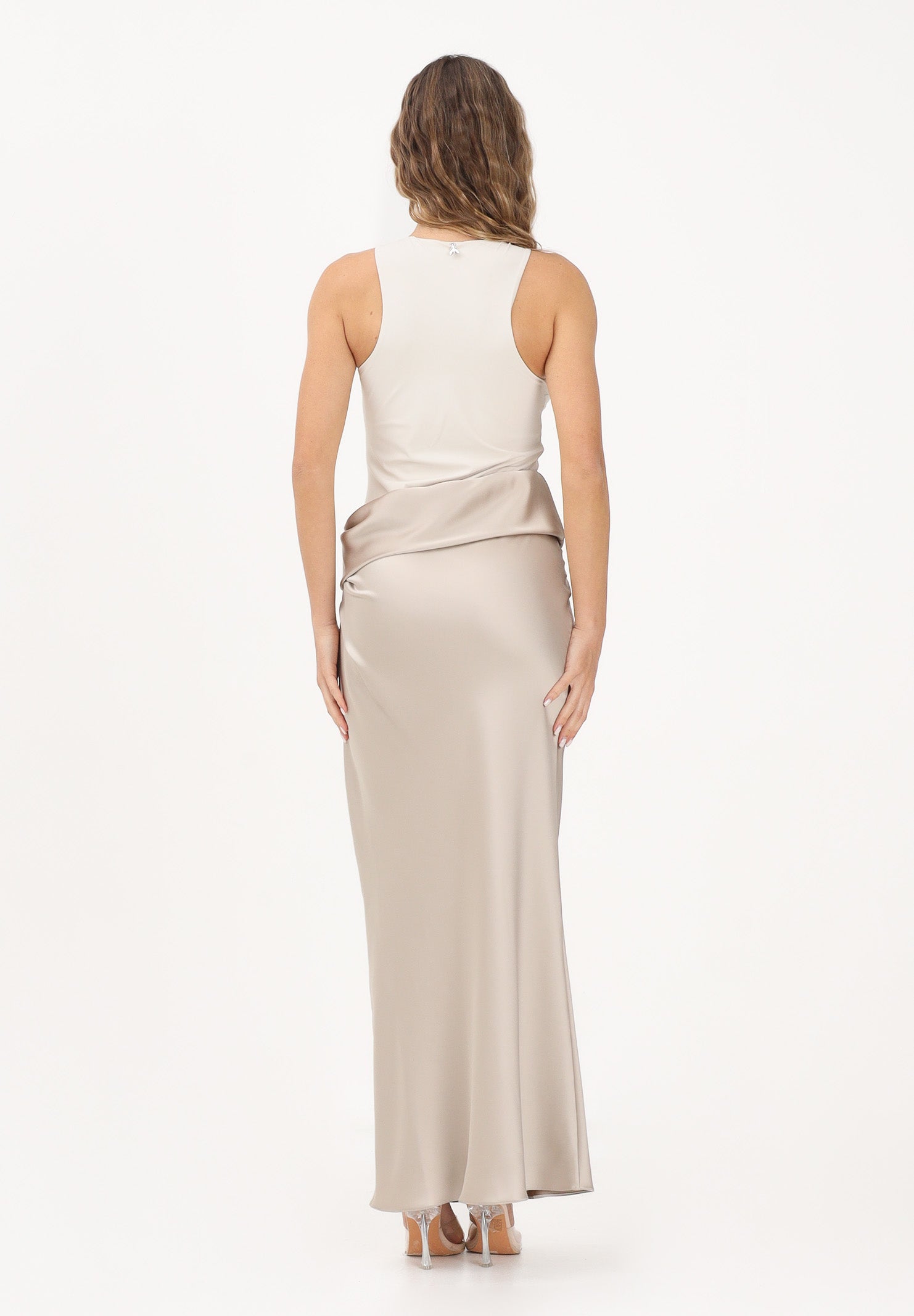 PATRIZIA PEPE Abito lungo panna e beige da donna in satin 8A1656A269 J4U7 PATRIZIA PEPE