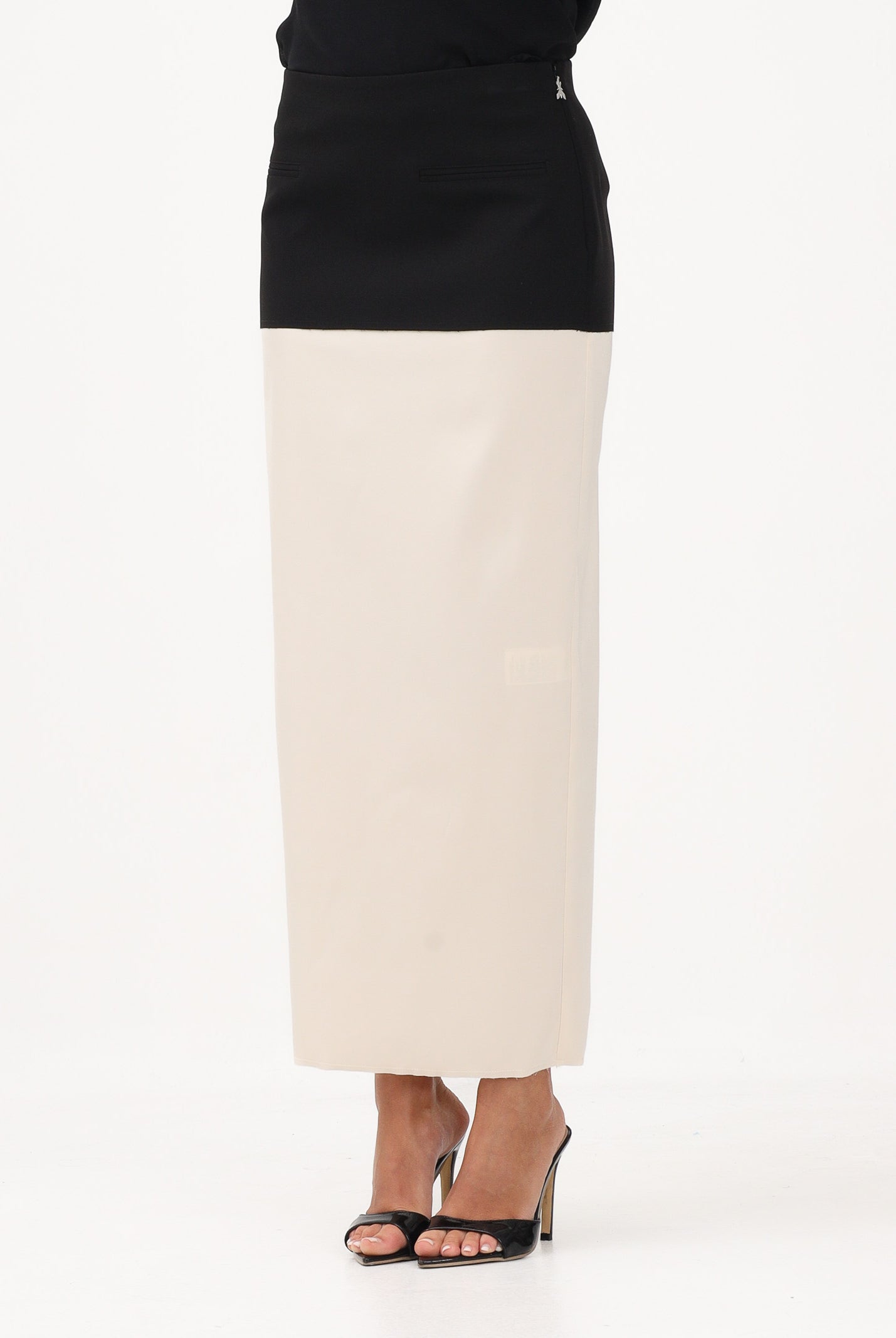 PATRIZIA PEPE Gonna midi nera e panna da donna in misto viscosa 8G0514A498 FG53 PATRIZIA PEPE