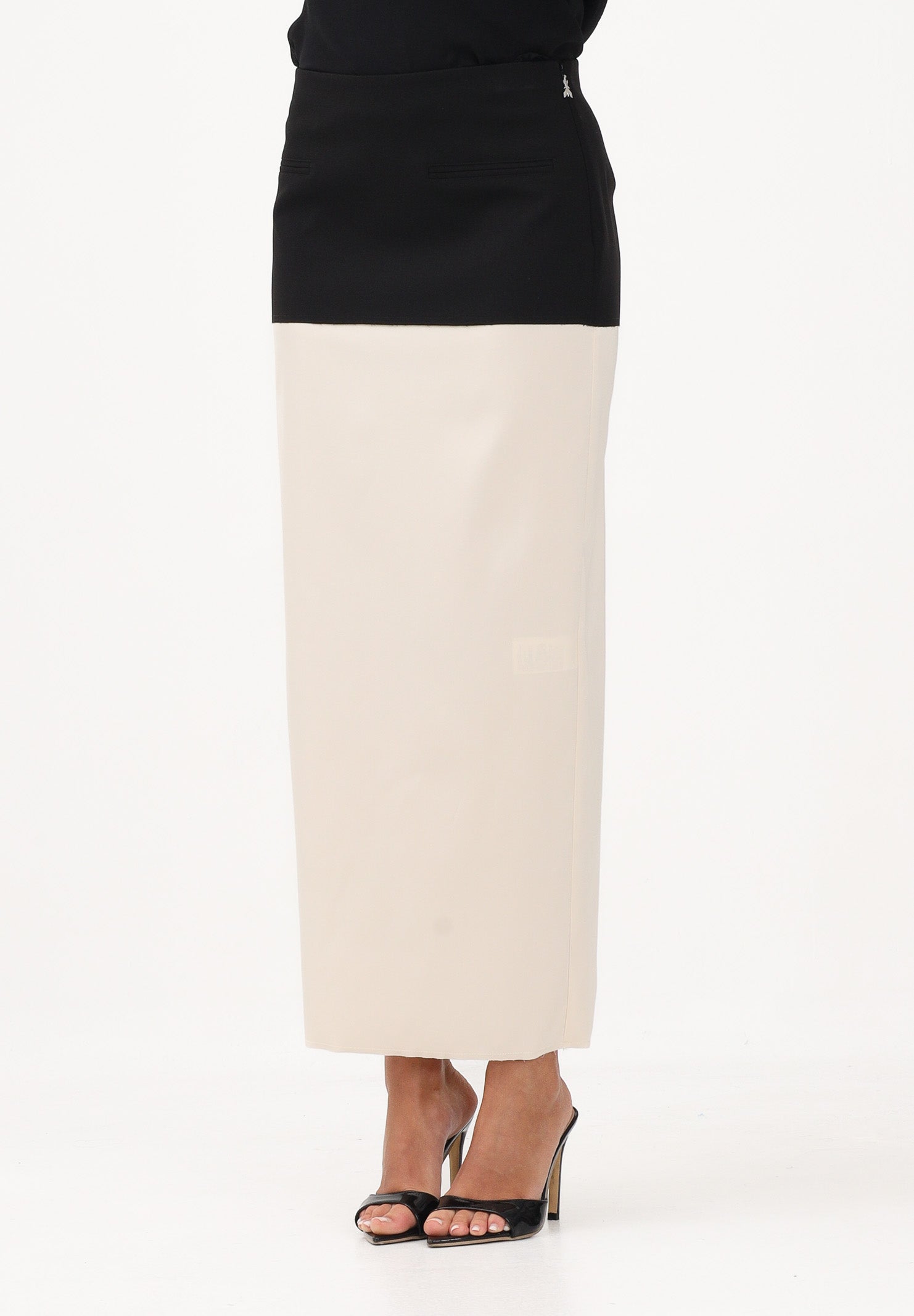 PATRIZIA PEPE Gonna midi nera e panna da donna in misto viscosa 8G0514A498 FG53 PATRIZIA PEPE