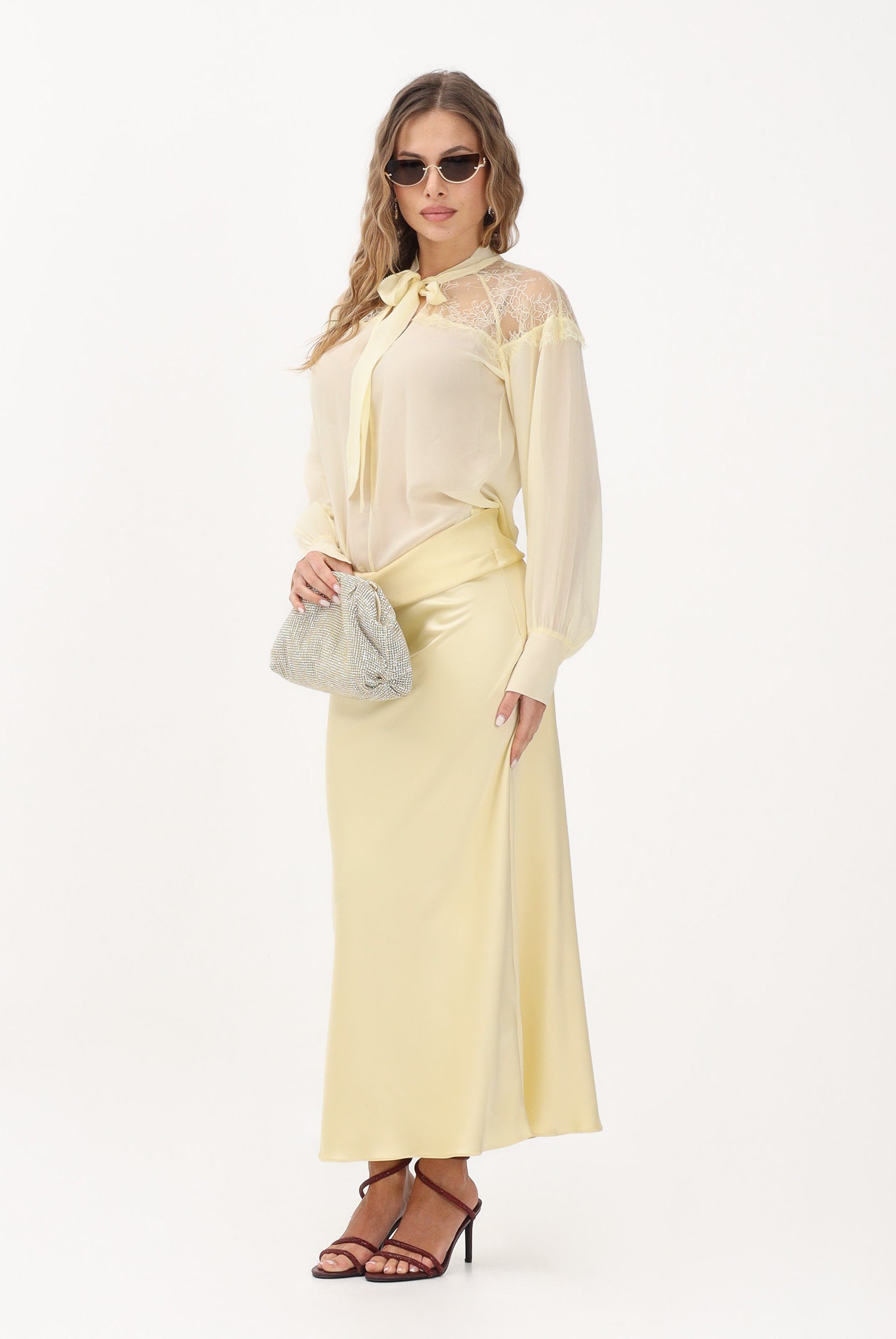 PATRIZIA PEPE Gonna midi gialla da donna con drappeggio 8G0532A269 Y478 PATRIZIA PEPE