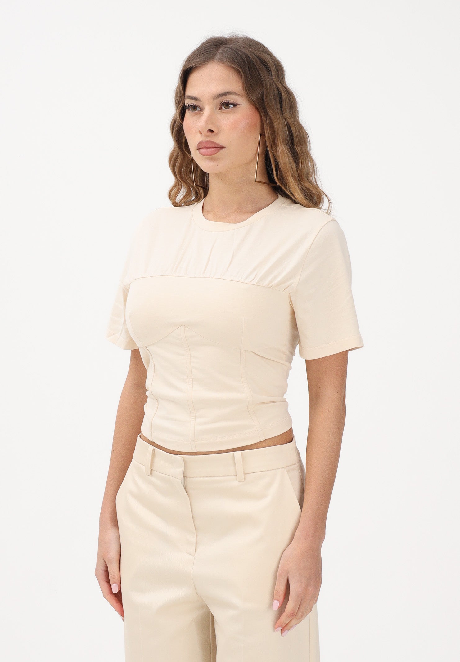 PATRIZIA PEPE T-shirt a manica corta panna da donna con costruzione a bustier 8M1803J387 W409 PATRIZIA PEPE
