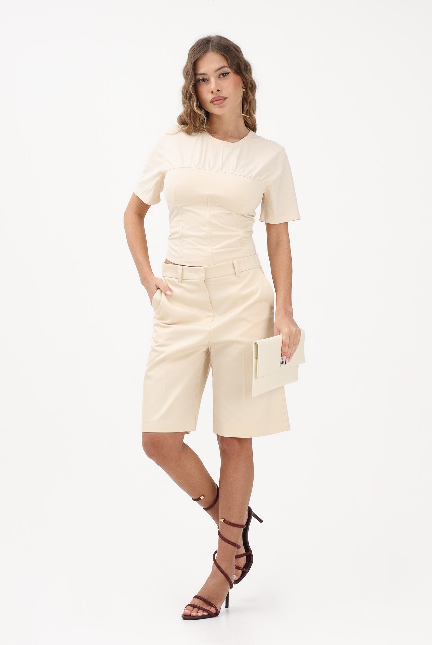 PATRIZIA PEPE T-shirt a manica corta panna da donna con costruzione a bustier 8M1803J387 W409 PATRIZIA PEPE