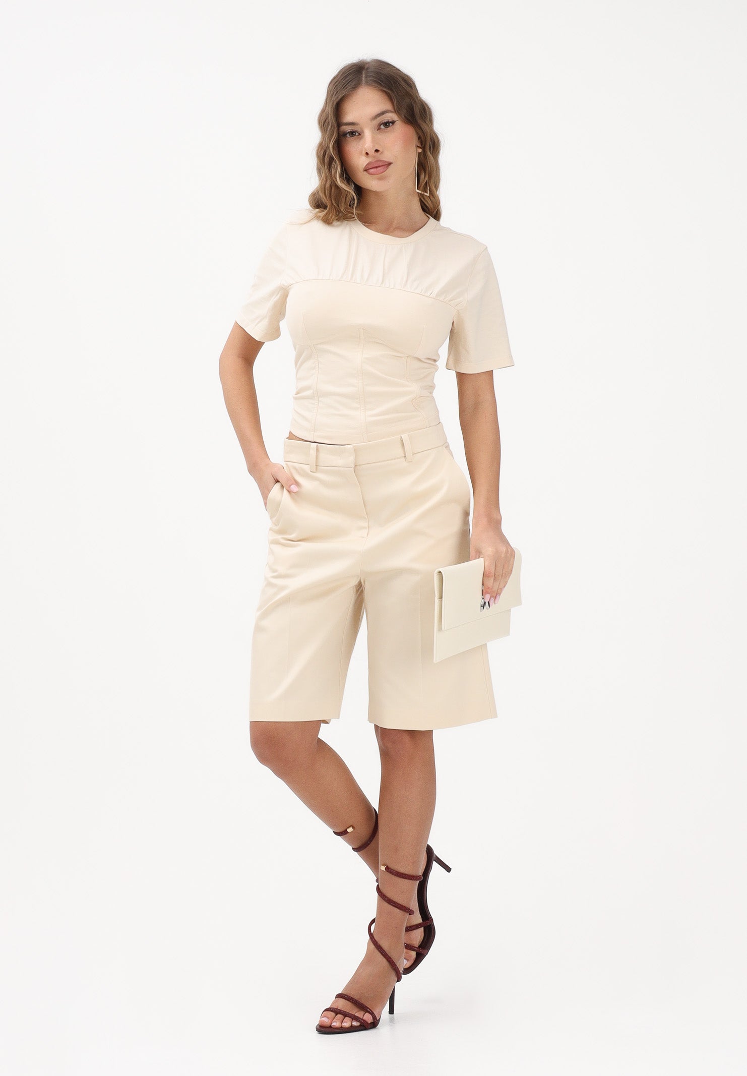 PATRIZIA PEPE T-shirt a manica corta panna da donna con costruzione a bustier 8M1803J387 W409 PATRIZIA PEPE