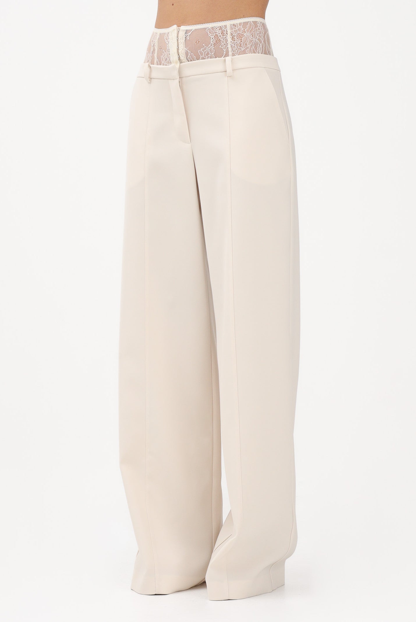 PATRIZIA PEPE Pantalone elegante panna da donna con vita in pizzo 8P0769A6F5 W409 PATRIZIA PEPE