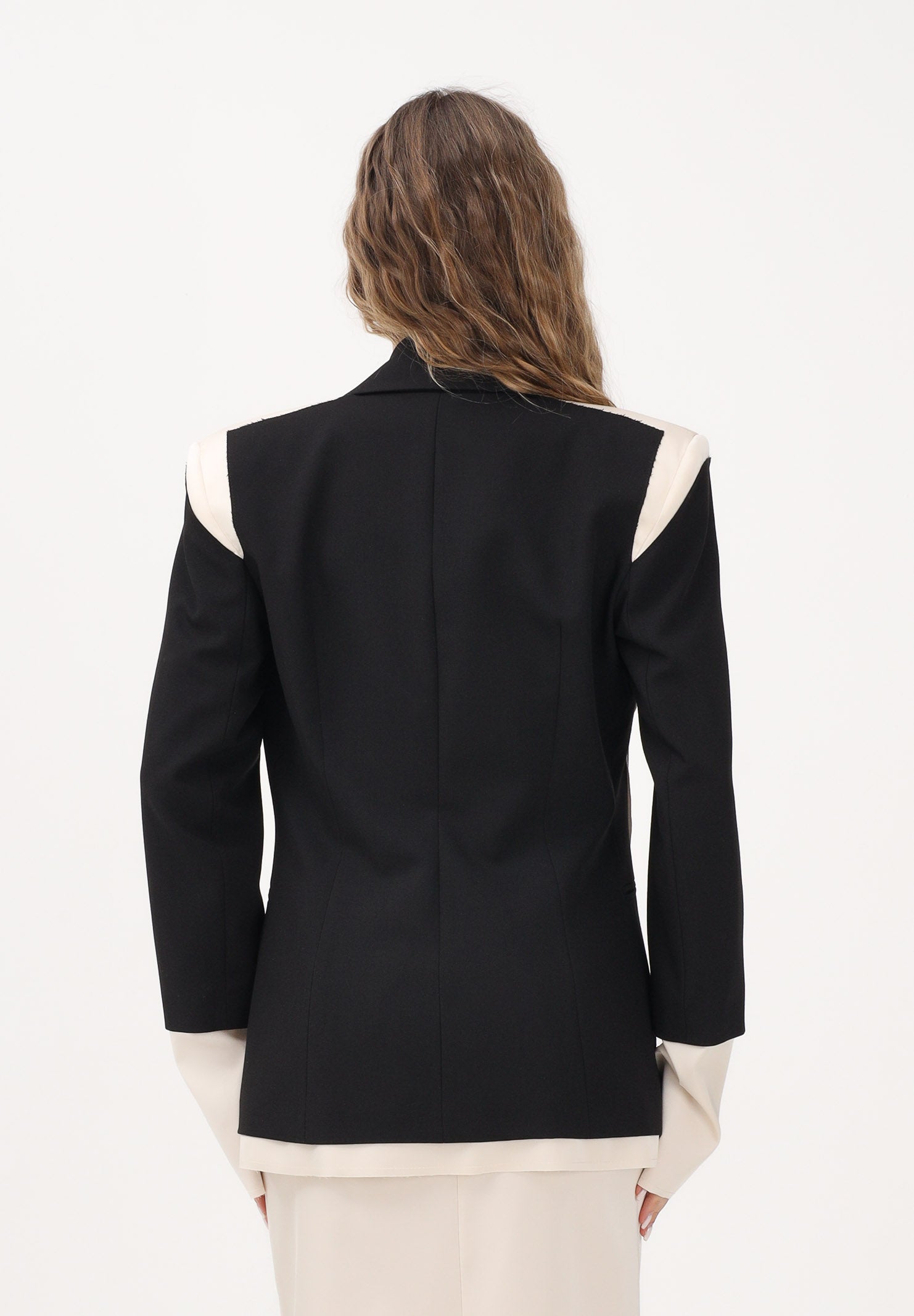 PATRIZIA PEPE Giacca monopetto nera e panna da donna 8S0571A498 FG53 PATRIZIA PEPE