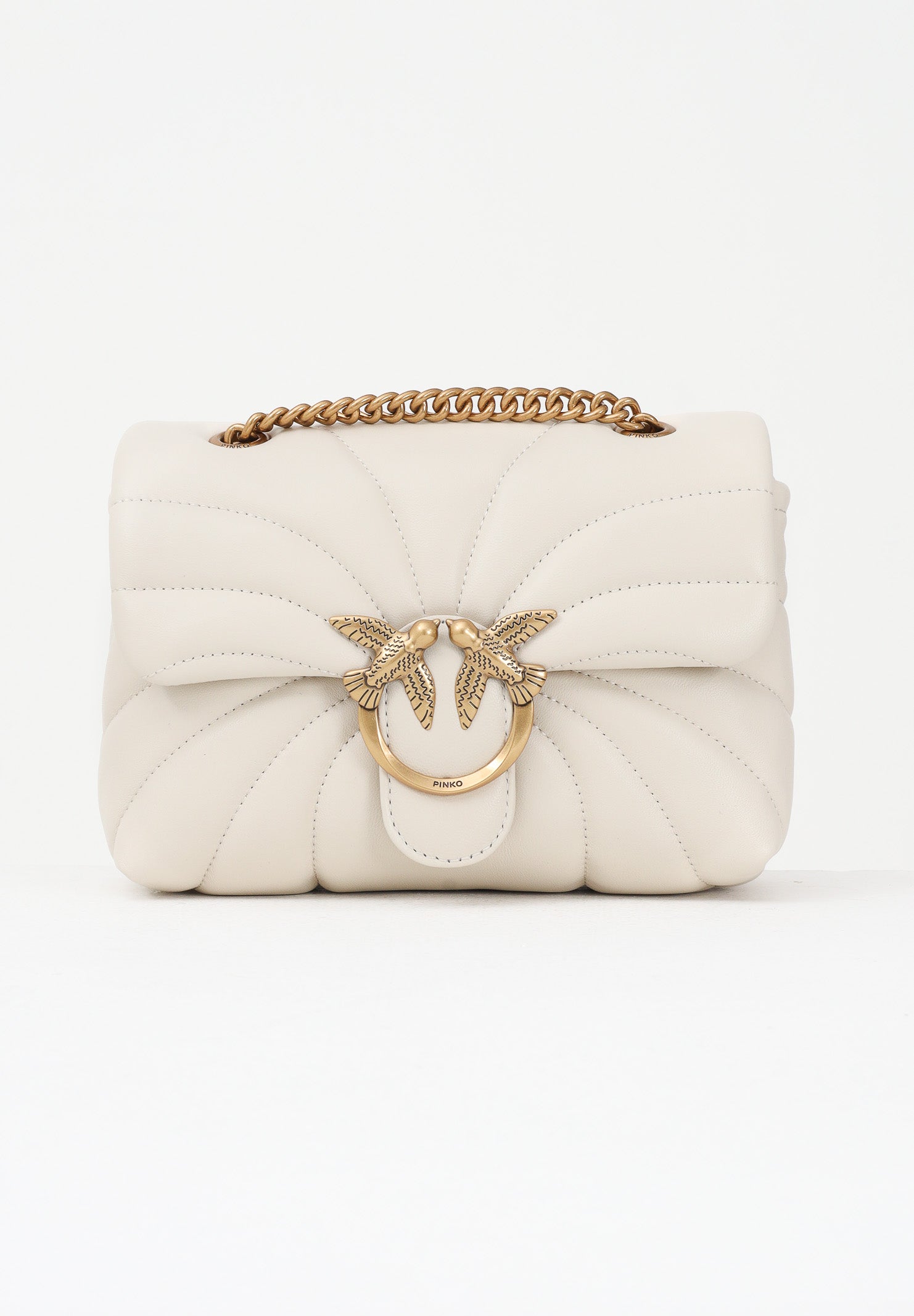 PINKO Borsa a tracolla Mini Love Bag Puff panna da donna in nappa con trapuntatura Butterfly 100039A1EX Z14Q PINKO