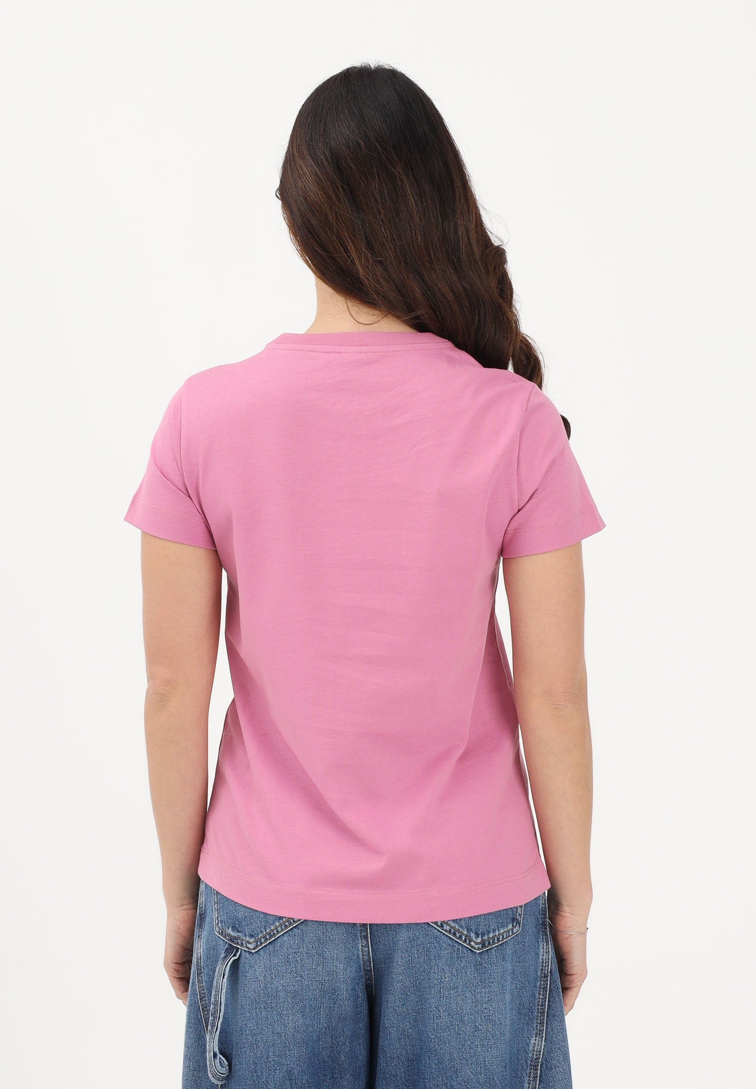 PINKO T-shirt a manica corta rosa da donna con ricamo logo Love Birds 100355A339 Q48 PINKO