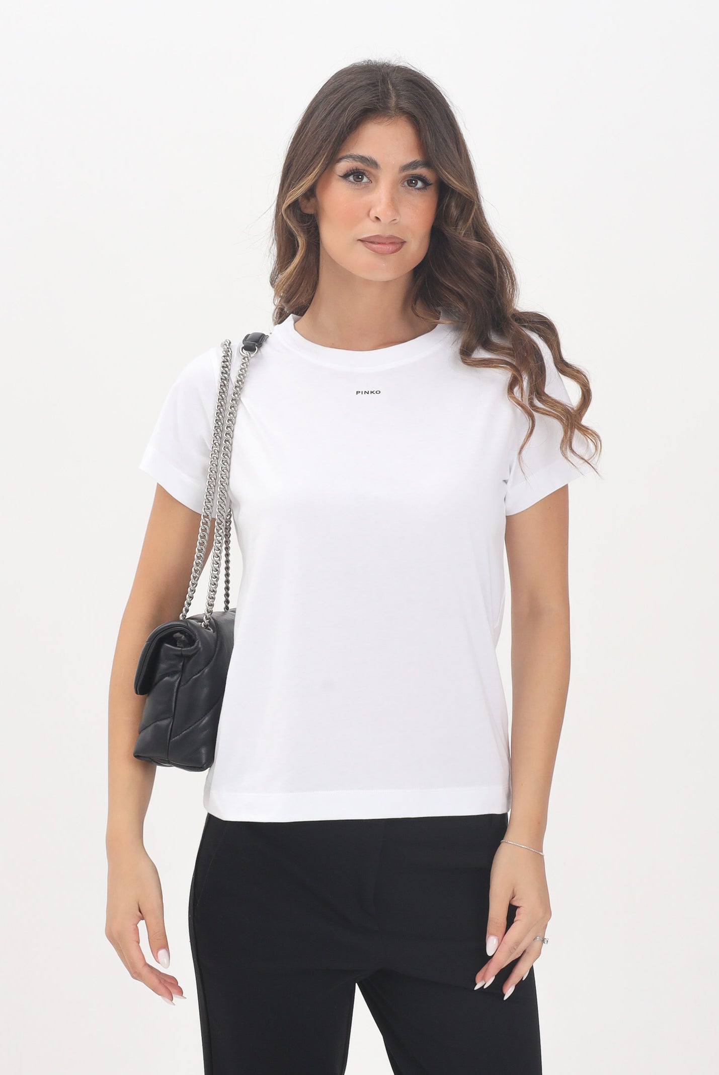PINKO T-shirt a manica corta bianca da donna con logo 100373A2RE Z04 PINKO