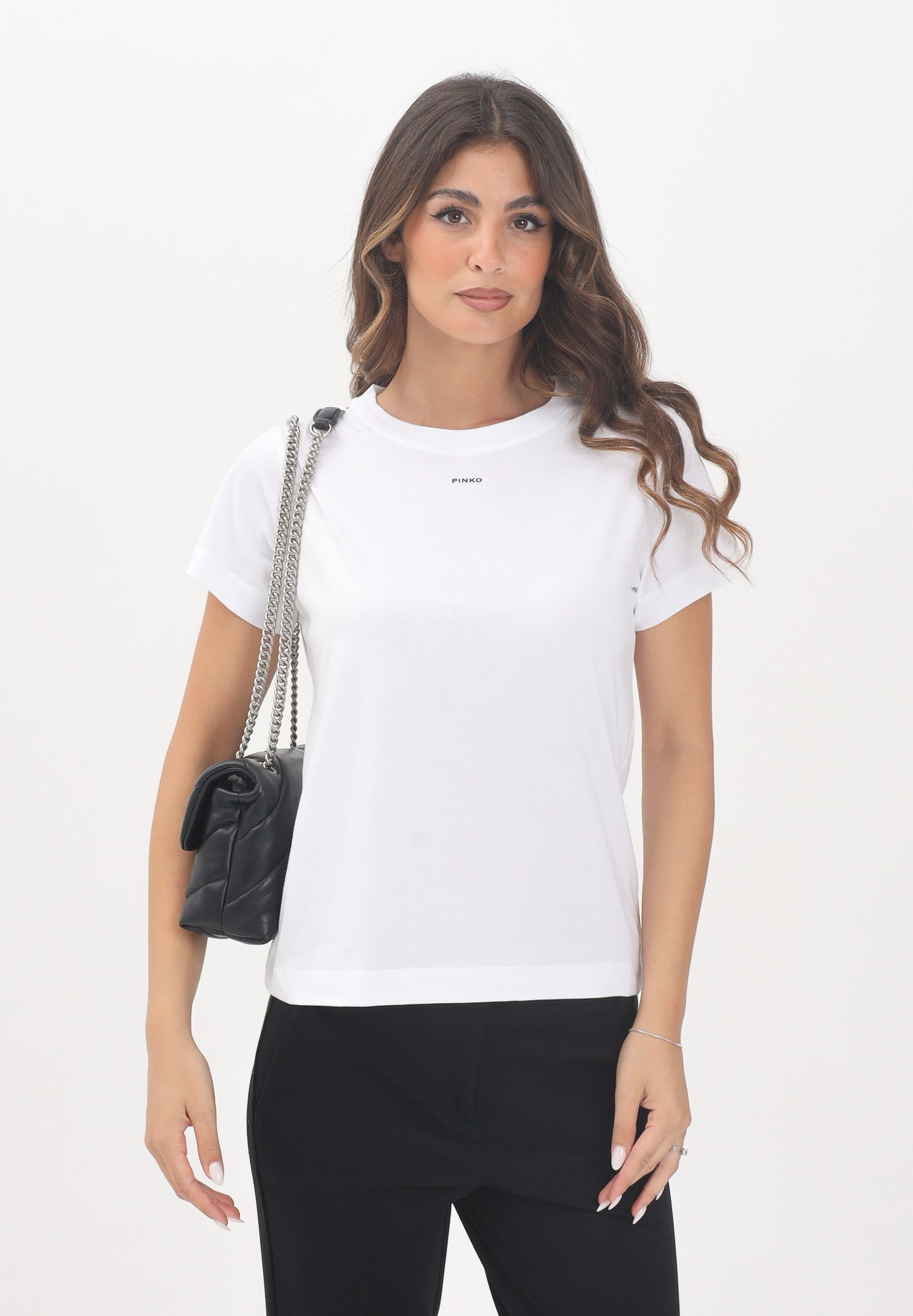PINKO T-shirt a manica corta bianca da donna con logo 100373A2RE Z04 PINKO