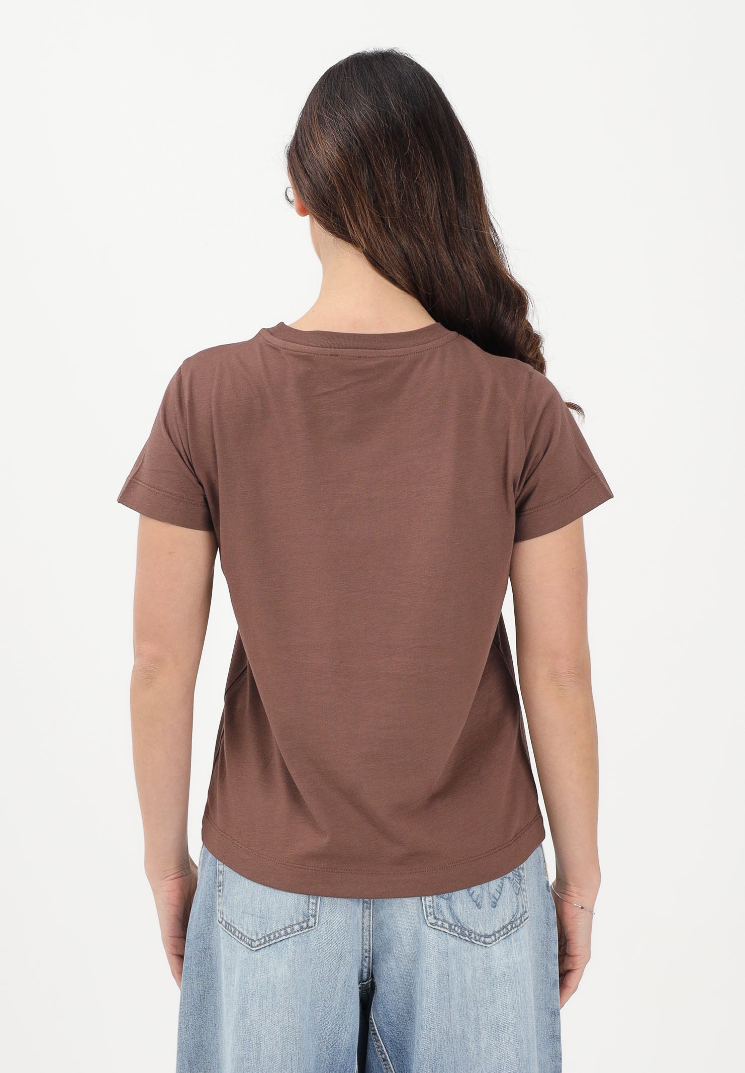 PINKO T-shirt a manica corta marrone da donna con logo 100373A34F L78 PINKO