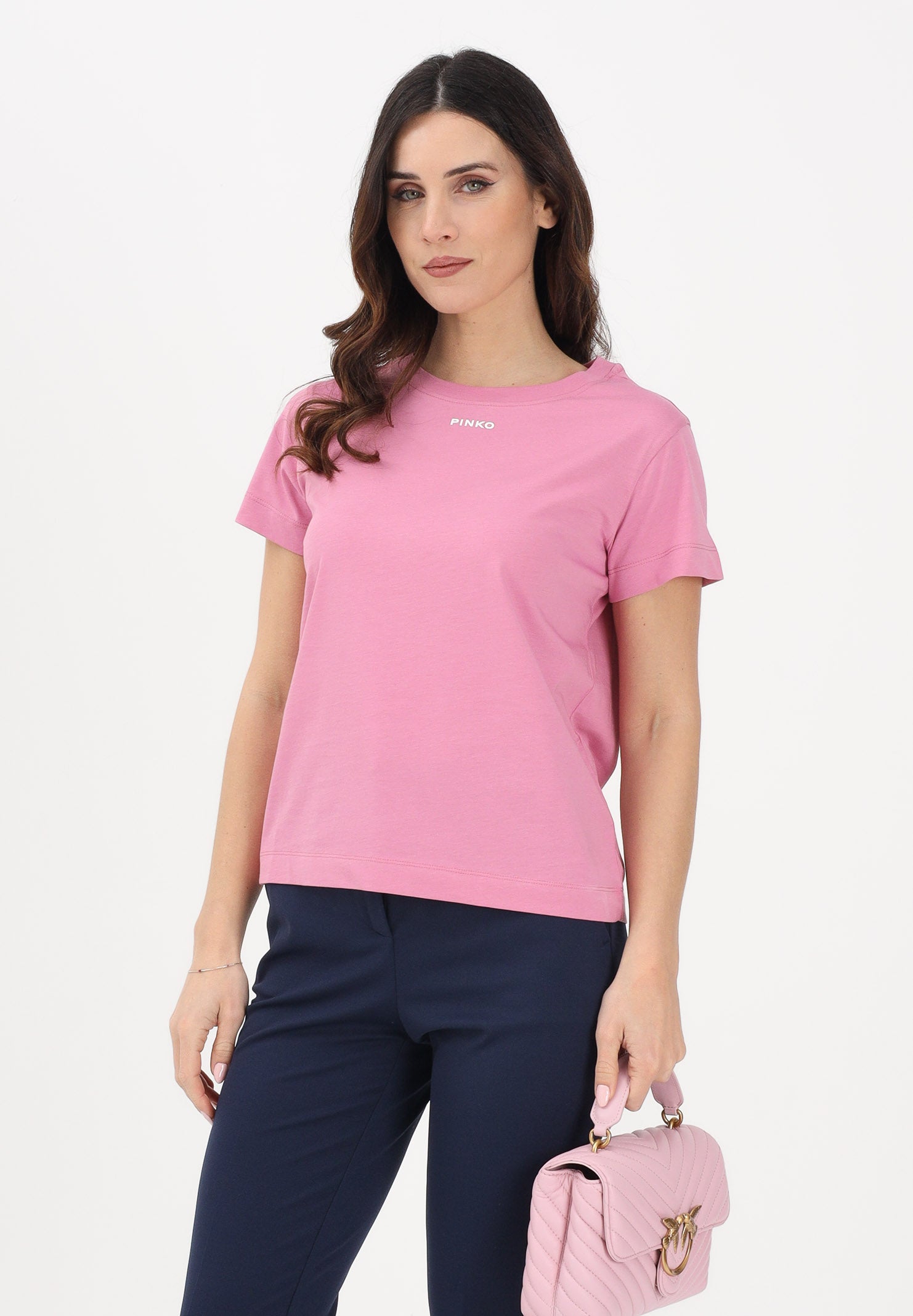 PINKO T-shirt a manica corta rosa da donna con logo 100373A34F Q48 PINKO