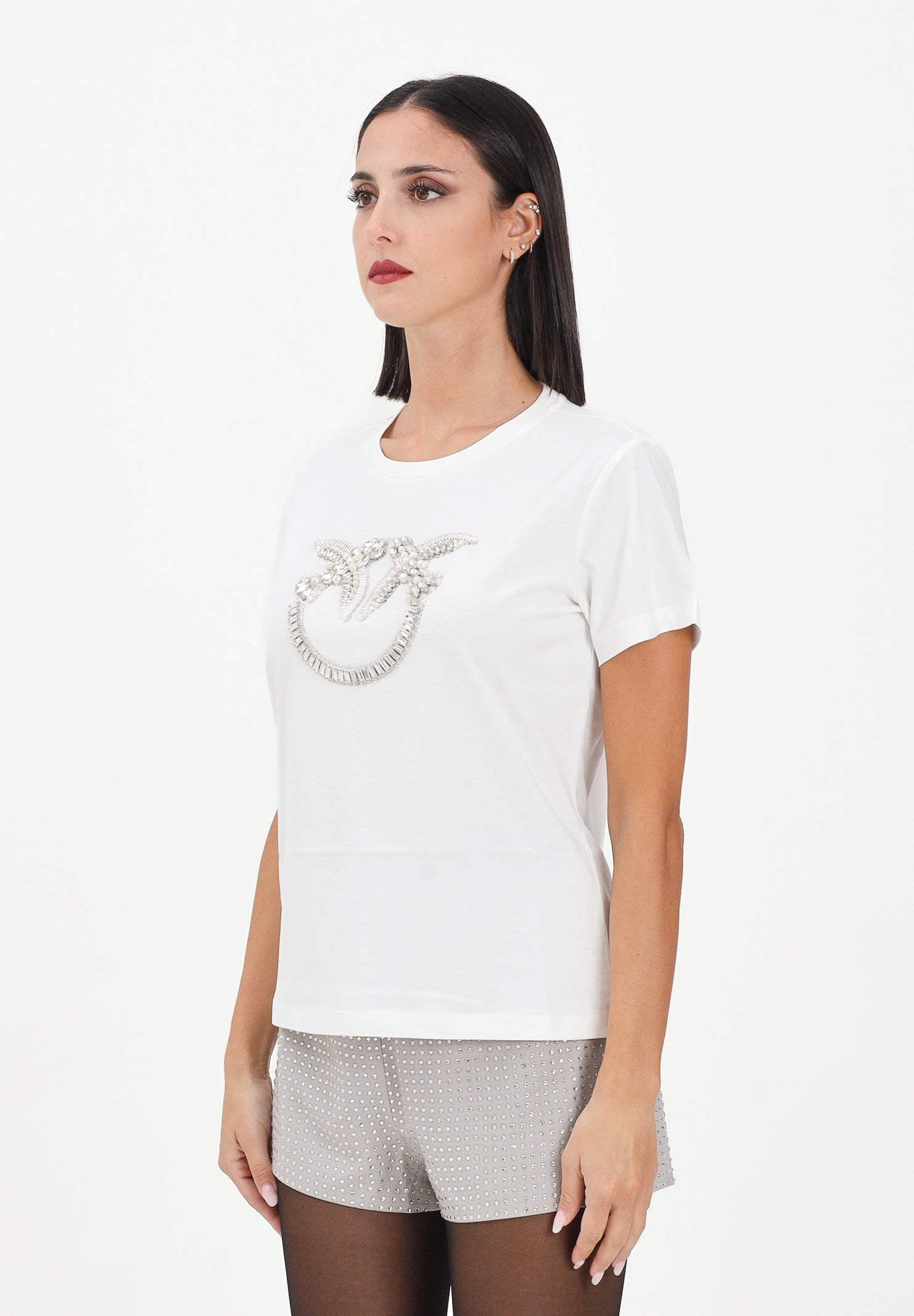 PINKO T-shirt a manica corta bianca da donna con logo Love Birds 100535A2RN Z05 PINKO