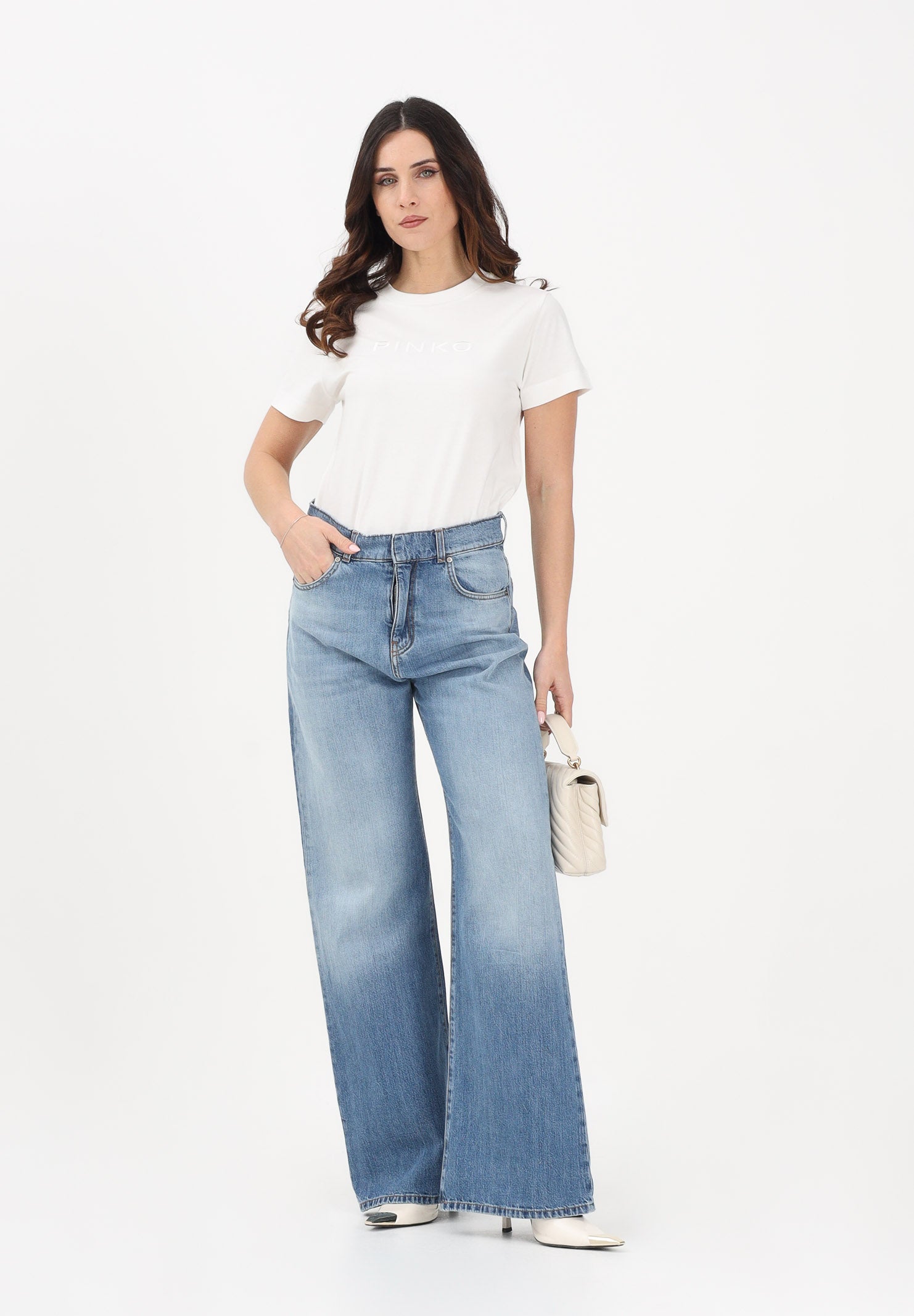 PINKO Jeans WANDA WIDE LEG da donna in denim medio 101733A323 PJO PINKO
