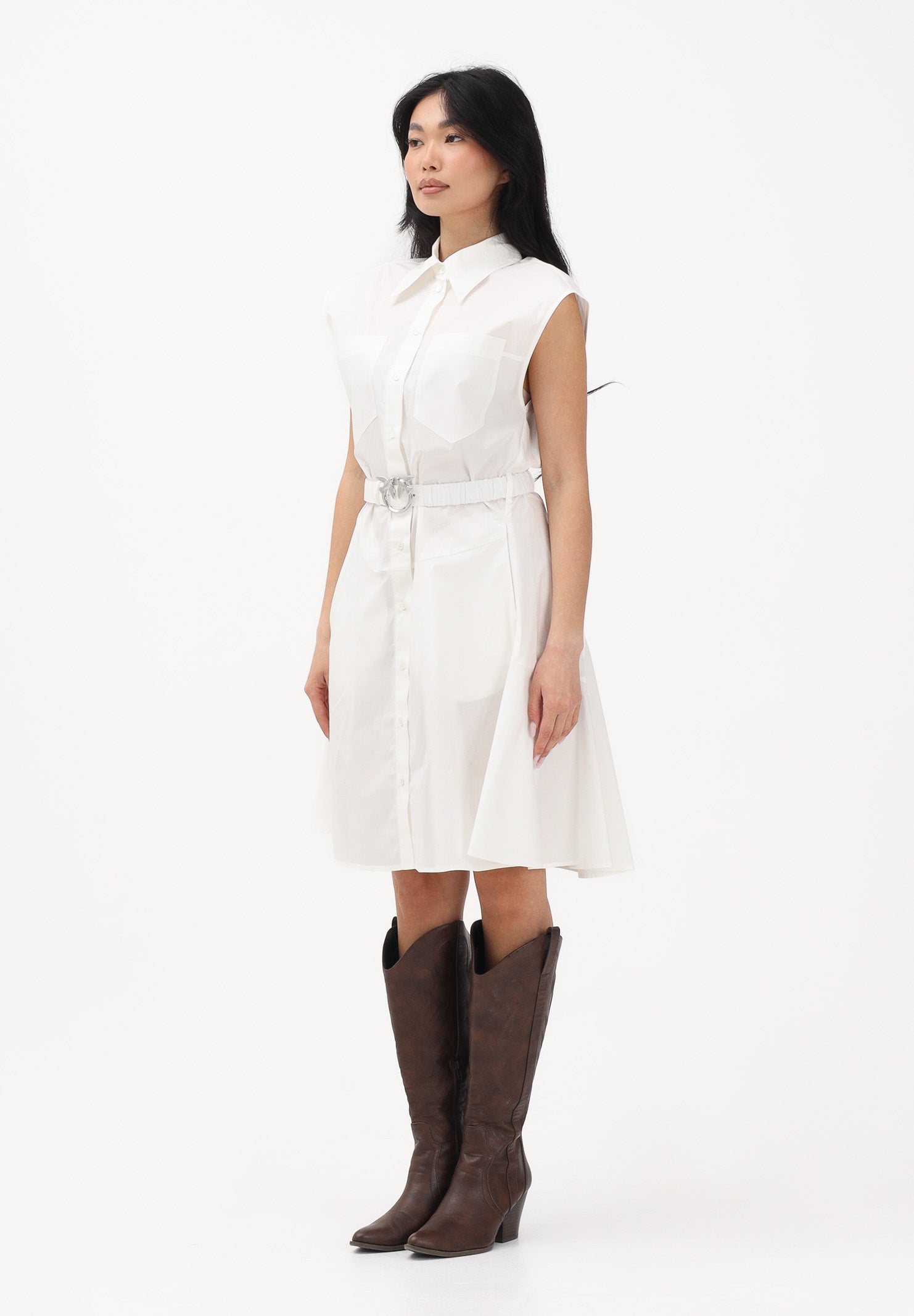 PINKO Abito chemisier bianco da donna con cintura 103111A2LD Z05 PINKO