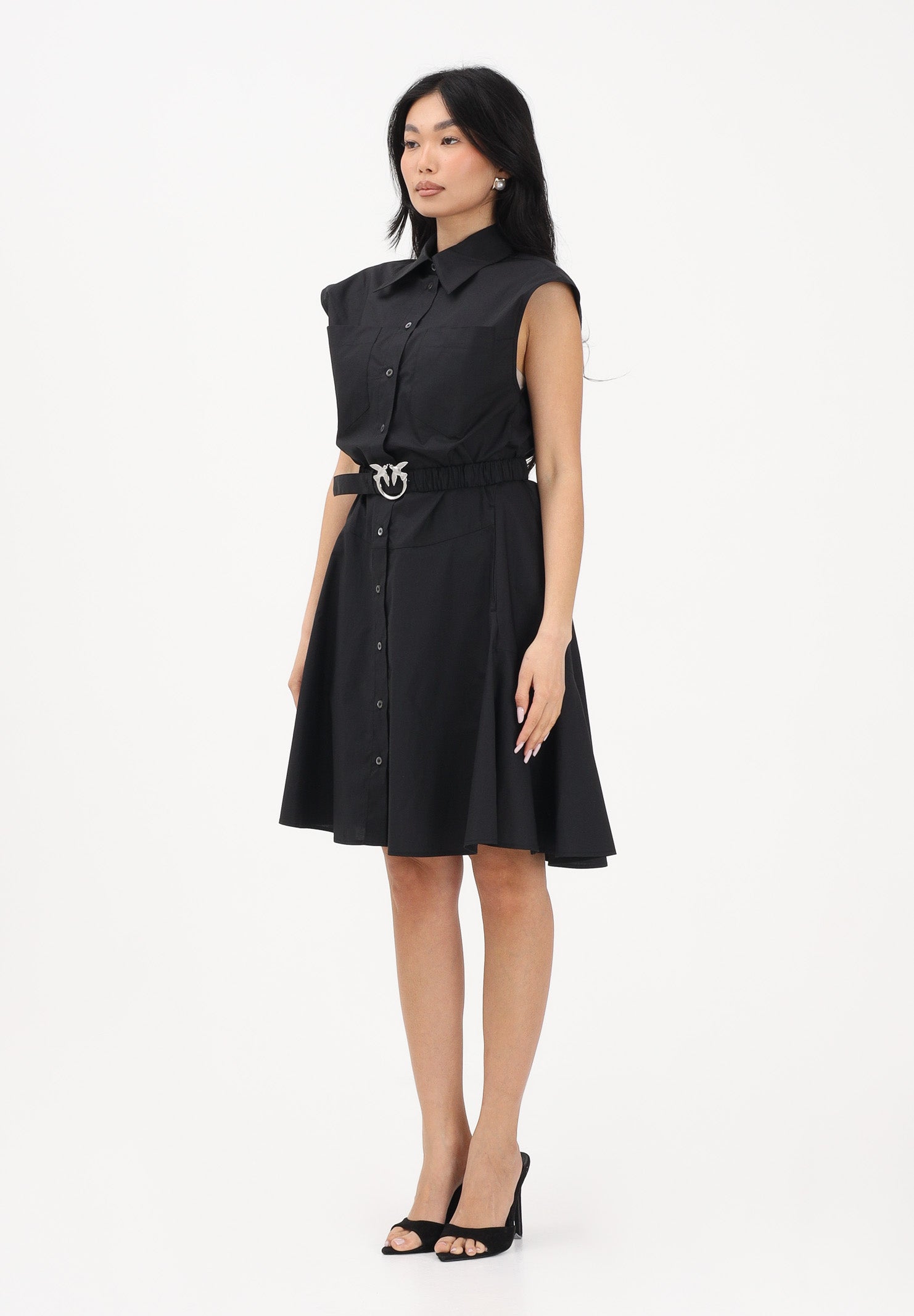 PINKO Abito chemisier nero da donna con cintura 103111A2LD Z99 PINKO