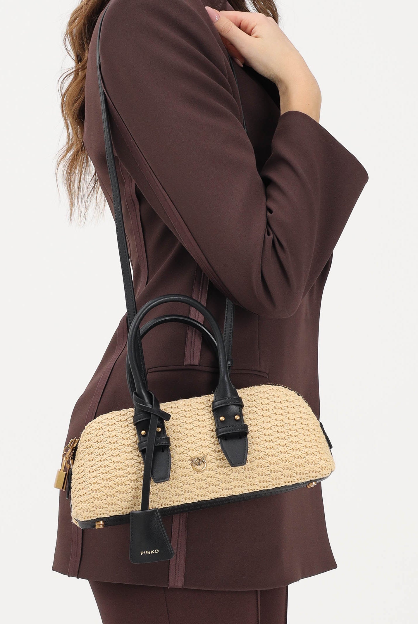 PINKO Borsa a mano Escape Bag Horizontal beige e nera da donna 105334A1RL C24Q PINKO