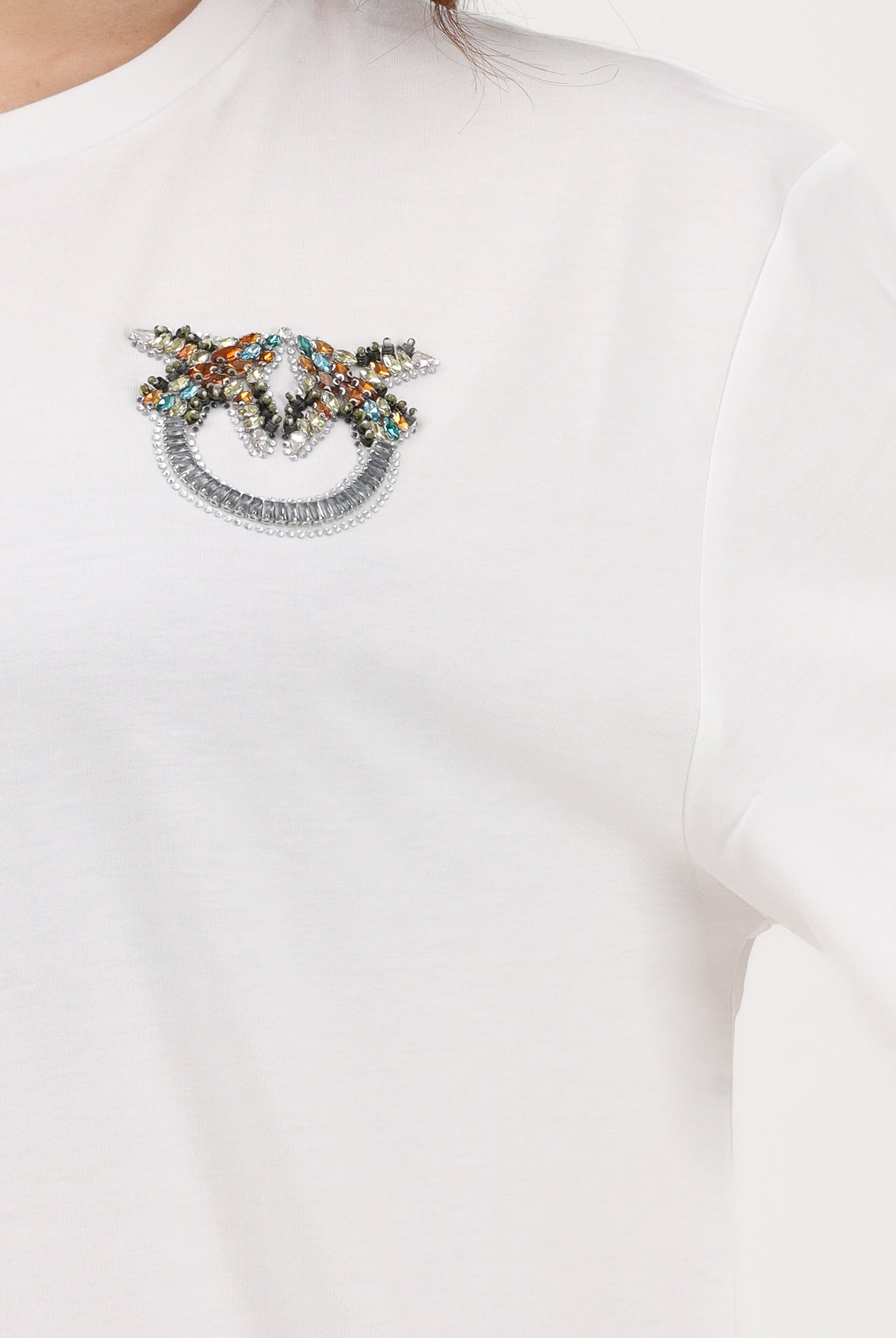 PINKO T-shirt a manica corta bianca da donna con logo Love Birds 105526A33F Z05 PINKO