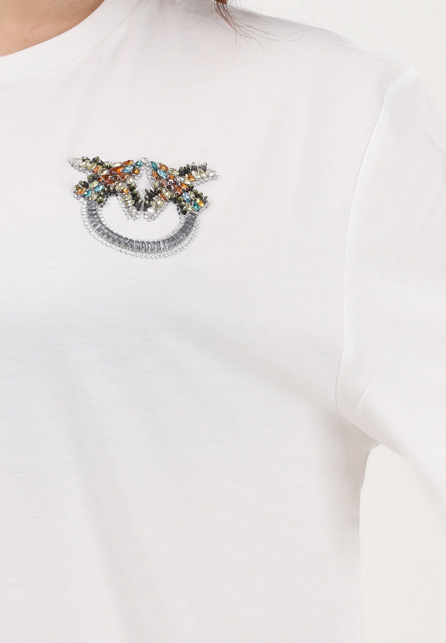 PINKO T-shirt a manica corta bianca da donna con logo Love Birds 105526A33F Z05 PINKO